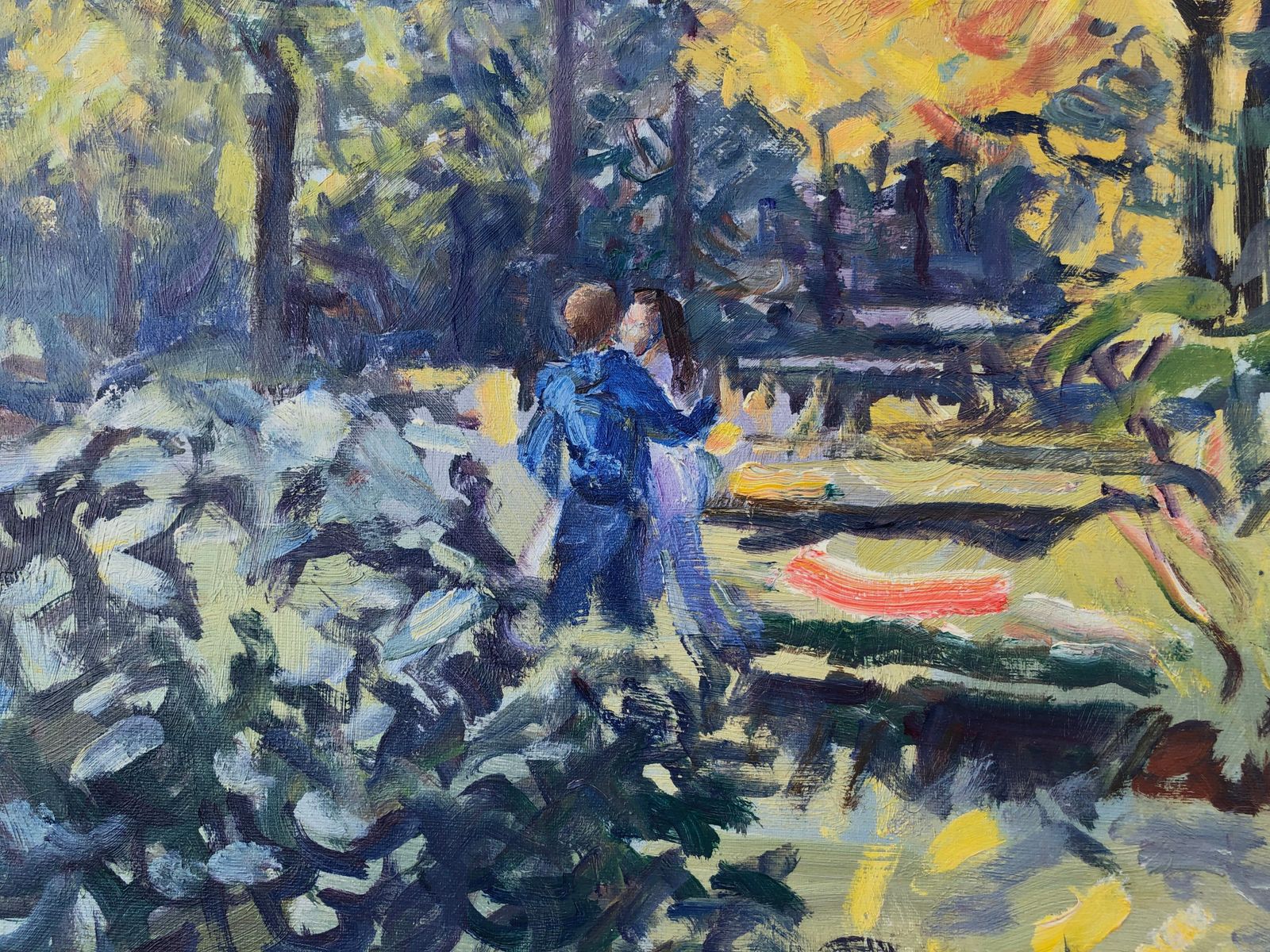 Rafael Duran Benet Lovers In The Forest Oil Painting European Art Landscape C.1990 photo buy