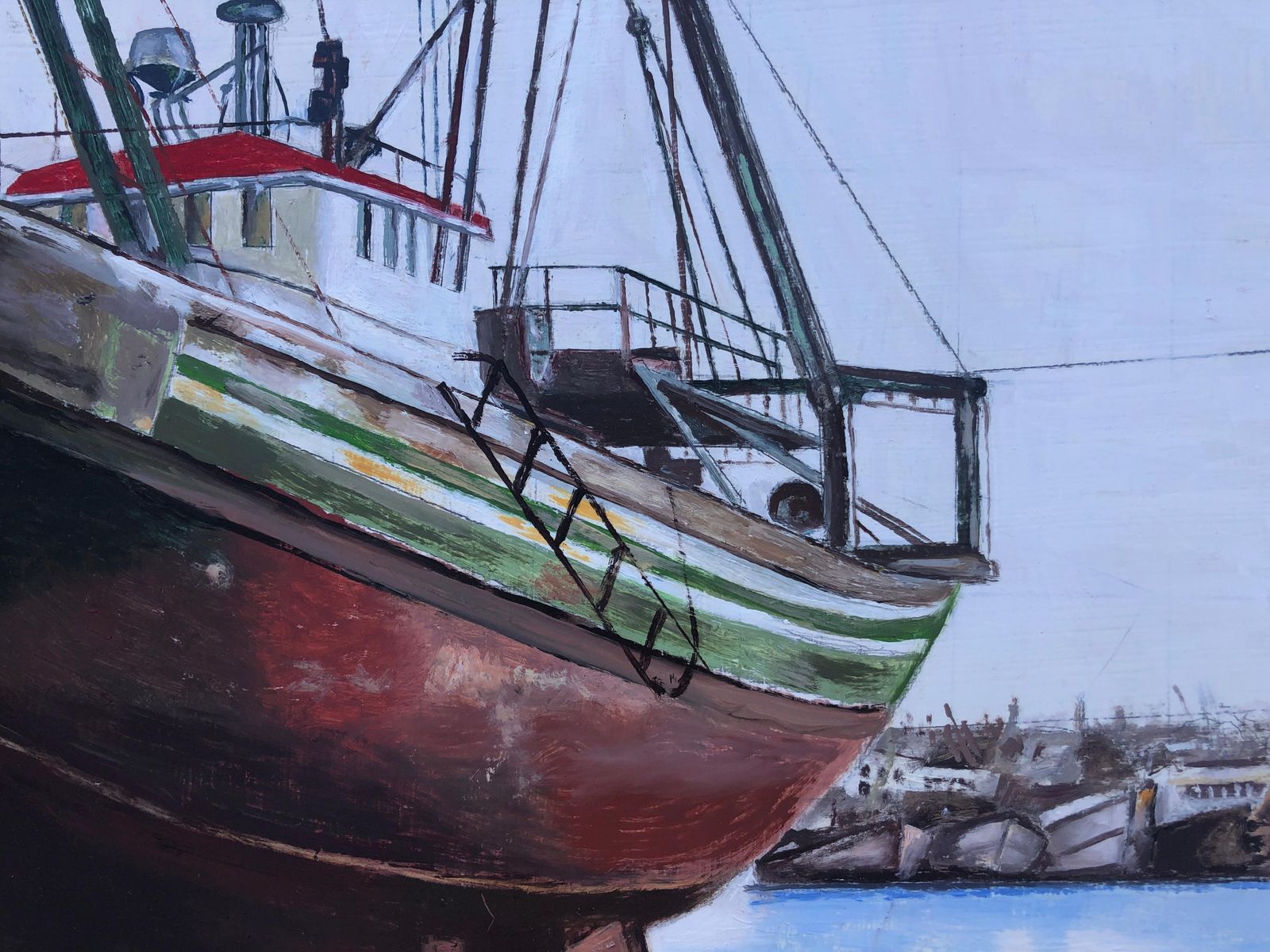 Unknown Fishing Port Essaouira Morocco Oil On Canvas Painting Seascape Boat 2015 photo 400.0