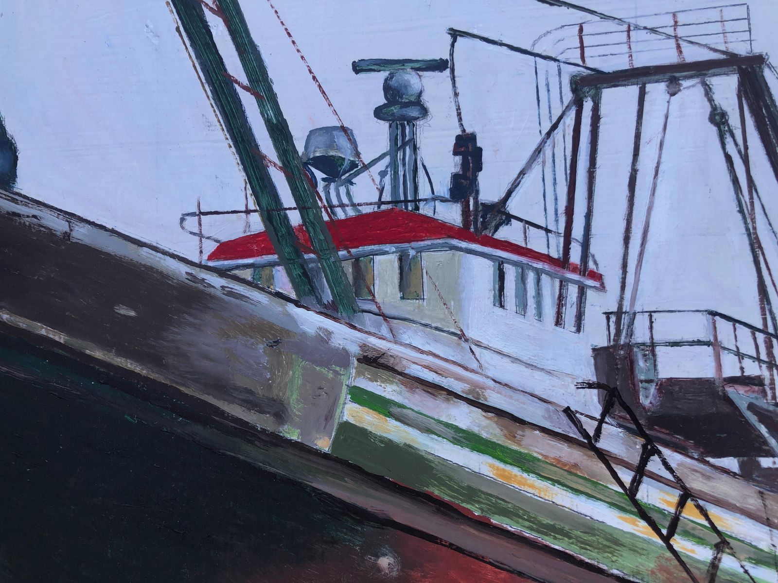 Unknown Fishing Port Essaouira Morocco Oil On Canvas Painting Seascape Boat 2015 photo vinterior