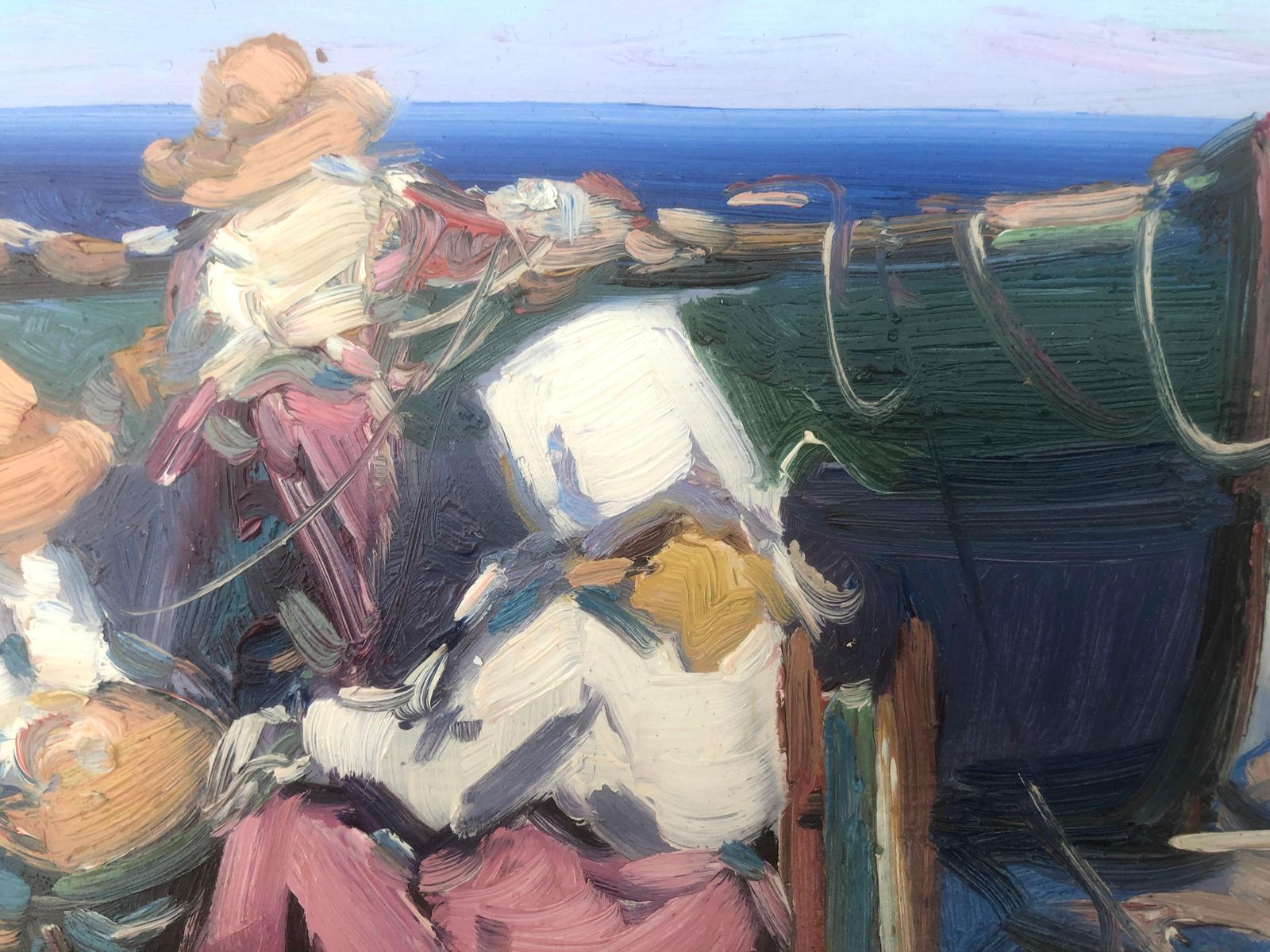 Gabriel Casarrubios Mediterranean Fisherwomen By The Sea Impressionist Coastal Oil Painting Spain C.2000 photo for sale