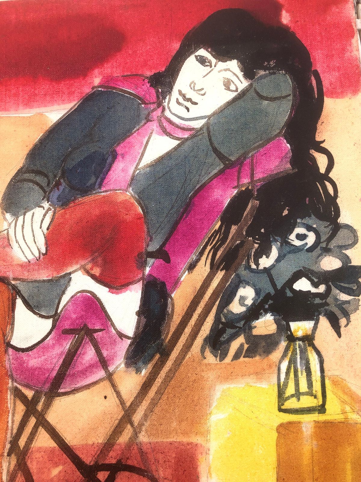Jordi Curos Woman Posing Mixed Media Painting 1979 photo Art
