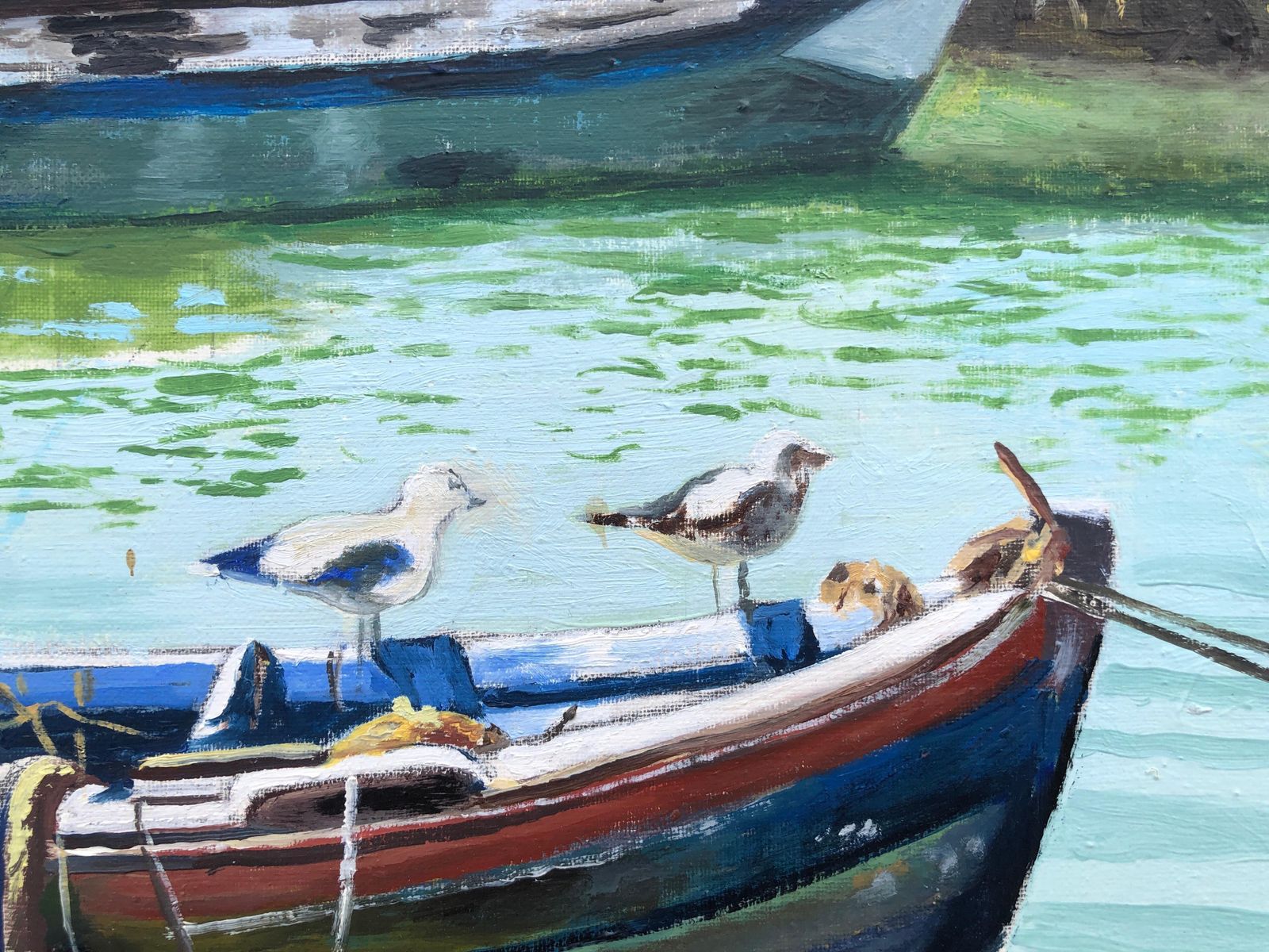 Unknown Fishing Port Essaouira Morocco Oil On Canvas Painting Seascape 2014 photo for sale