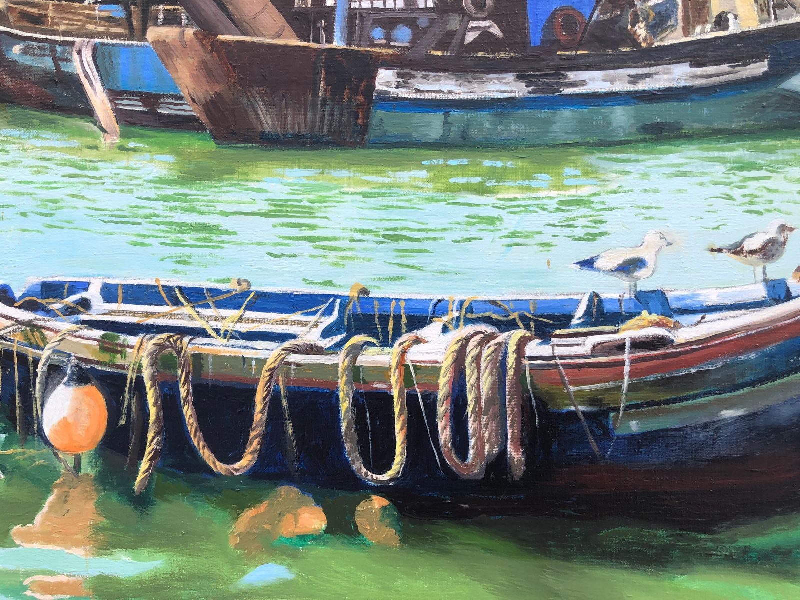 Unknown Fishing Port Essaouira Morocco Oil On Canvas Painting Seascape 2014 photo buy