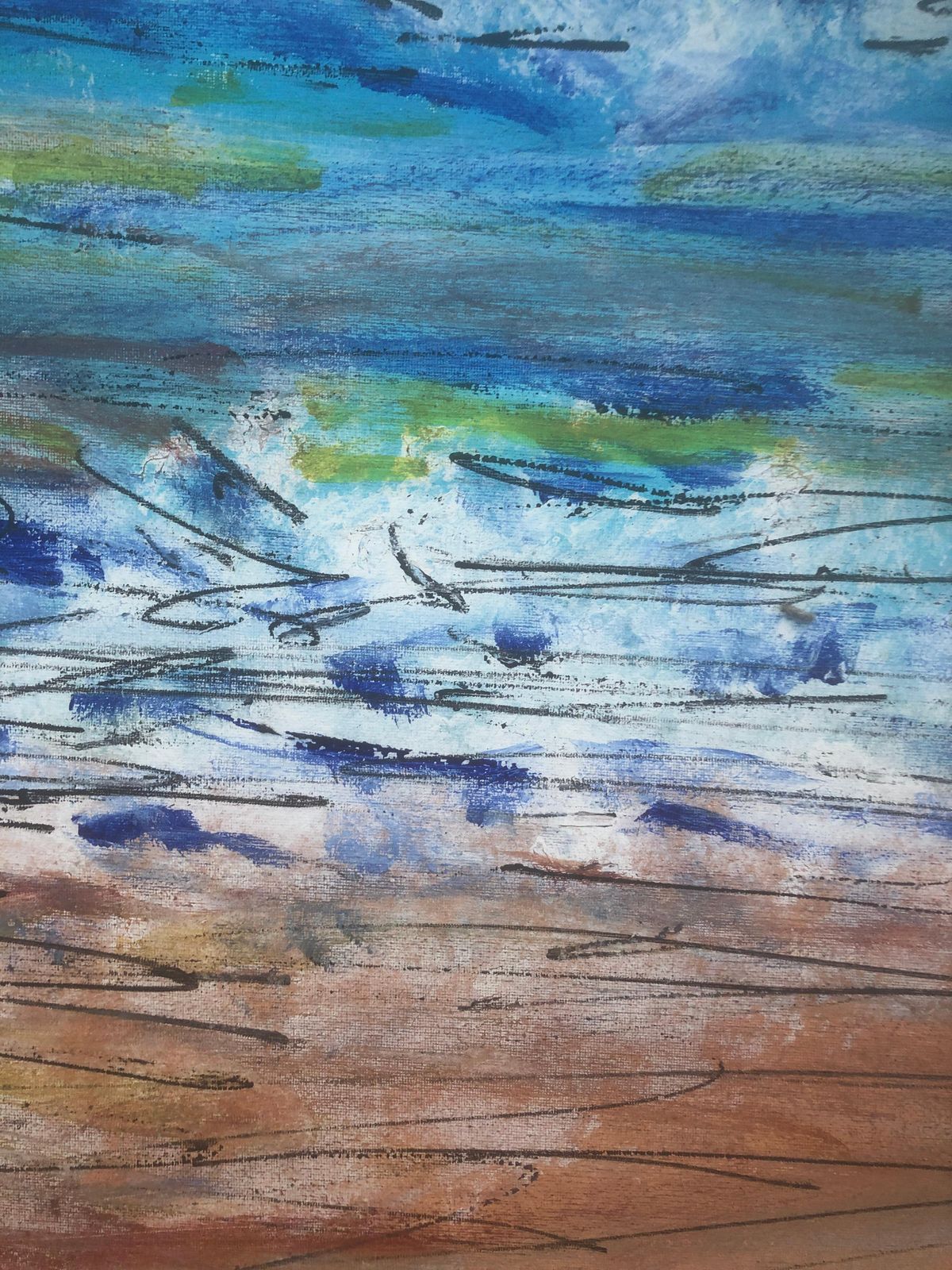 Unknown Beach Mediterranean Seascape Oil On Canvas Painting 2012 photo for sale