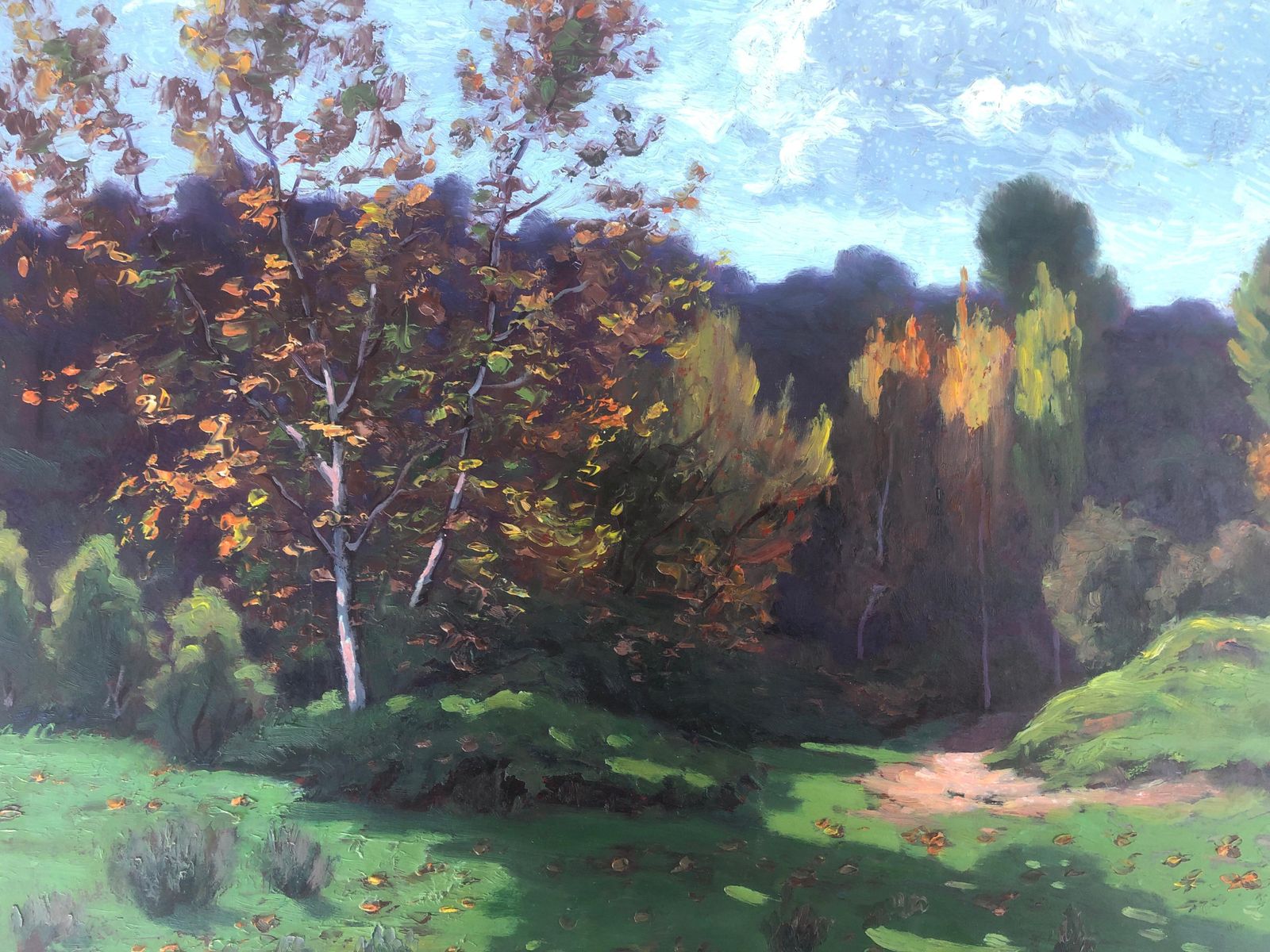 Unknown Spanish School Mediterranean Impressionist Autumn Landscape With Path Oil Signed 1960s photo buy