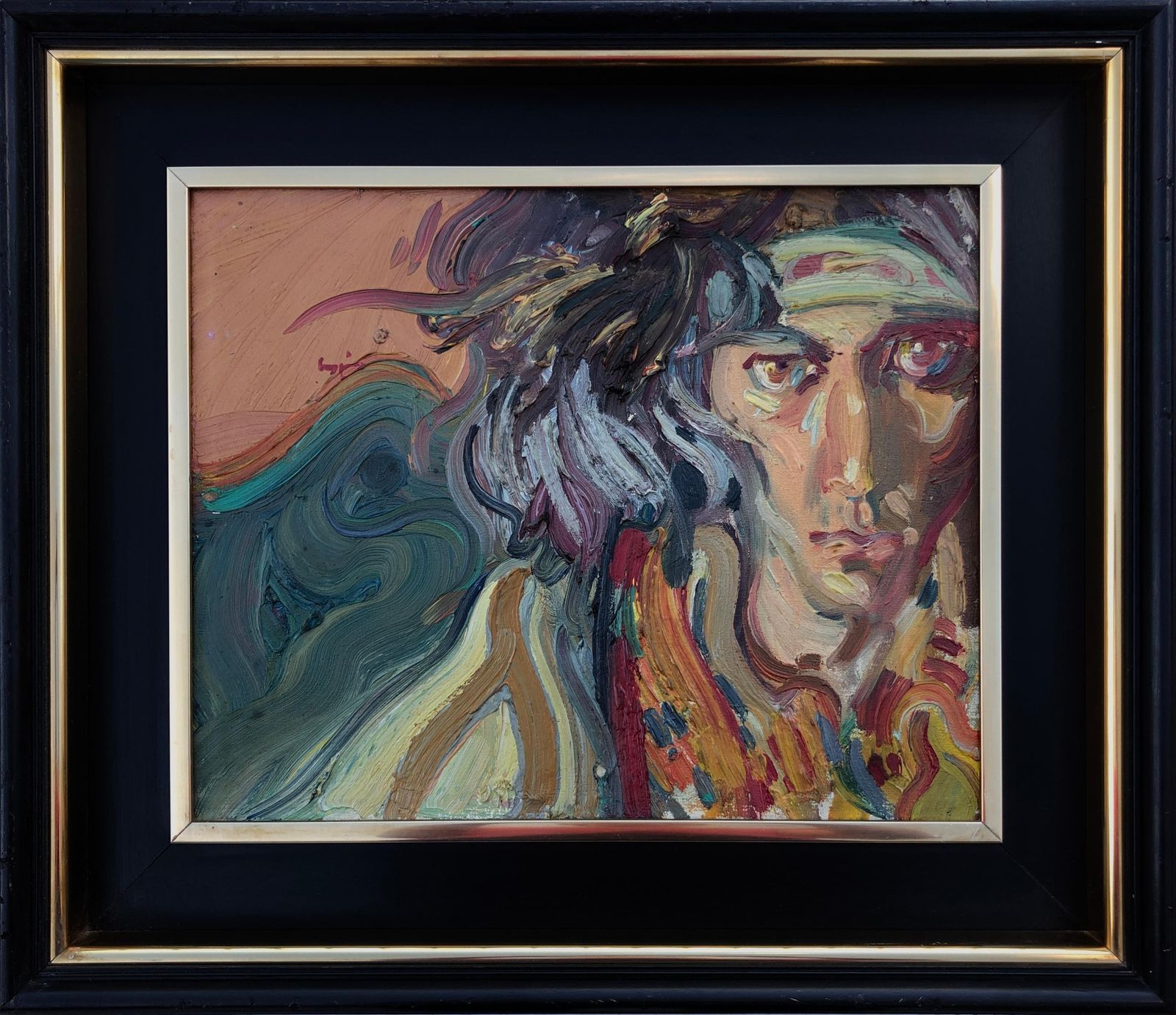 Joan Cruspinera Hippie Portrait Original Oil On Canvas Painting C.1980