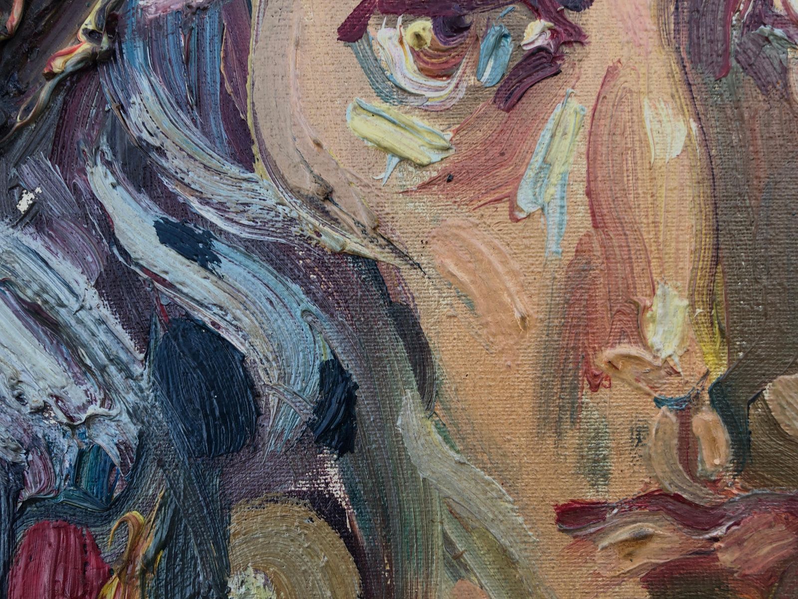 Joan Cruspinera Hippie Portrait Original Oil On Canvas Painting C.1980 photo 500.0
