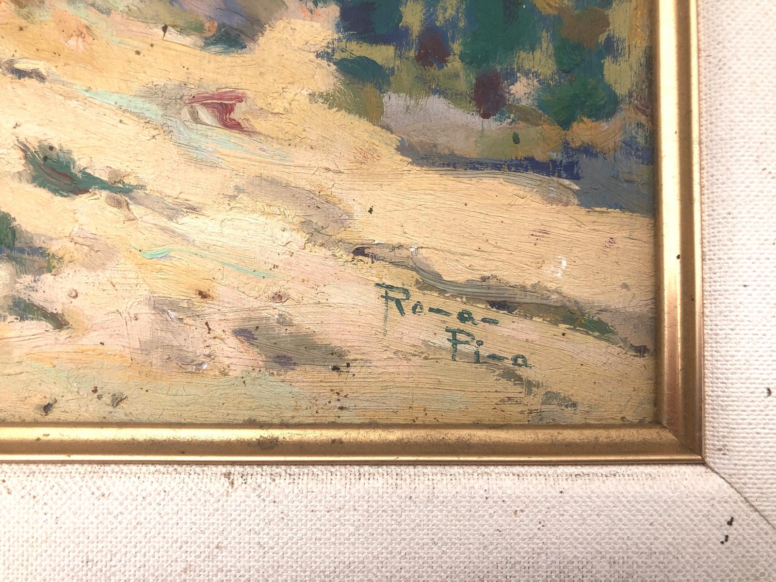 ángel Román Pina – Zonnig Spaans Dorpsgezicht, Post Impressionistisch Olieverfschilderij, Mediterraan Binnenplaatslandschap, Ca. 1960 photo for sale
