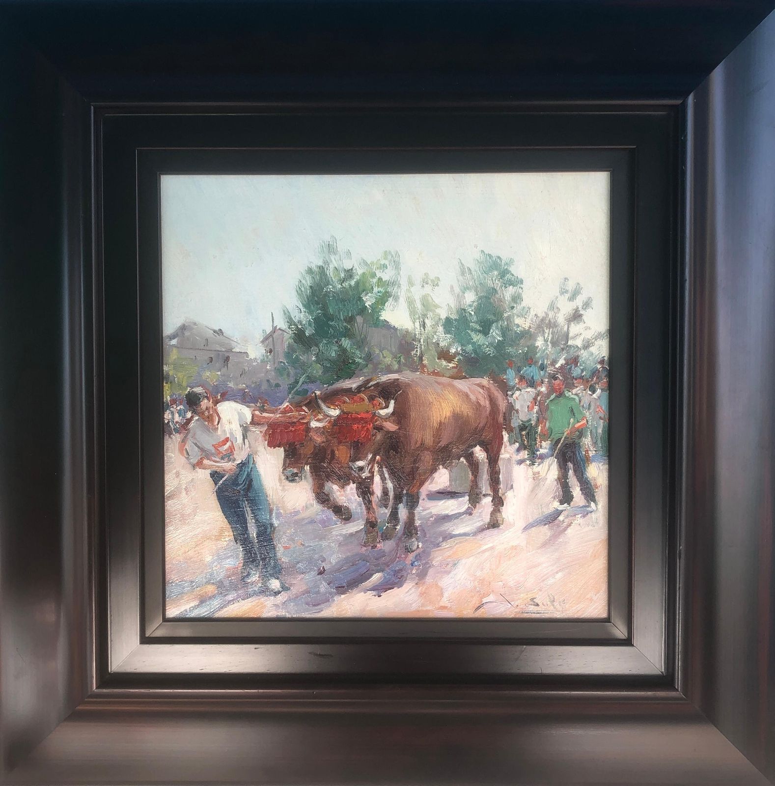 Juan Soler Spanish Bull Festival Scene Oil Painting Rural Post Impressionist Spain Europe C.2000 photo furniture