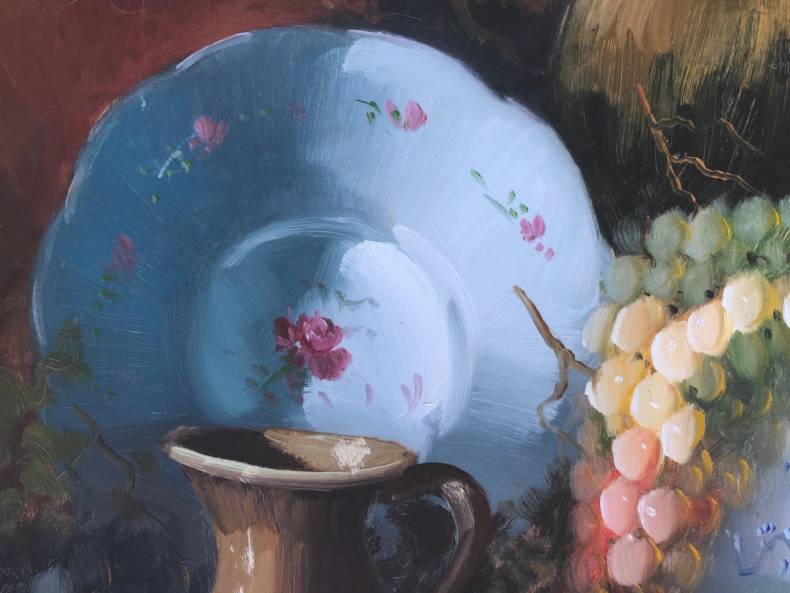 Vintage Spanish Fruit Still Life Oil Painting  1990 photo vinterior