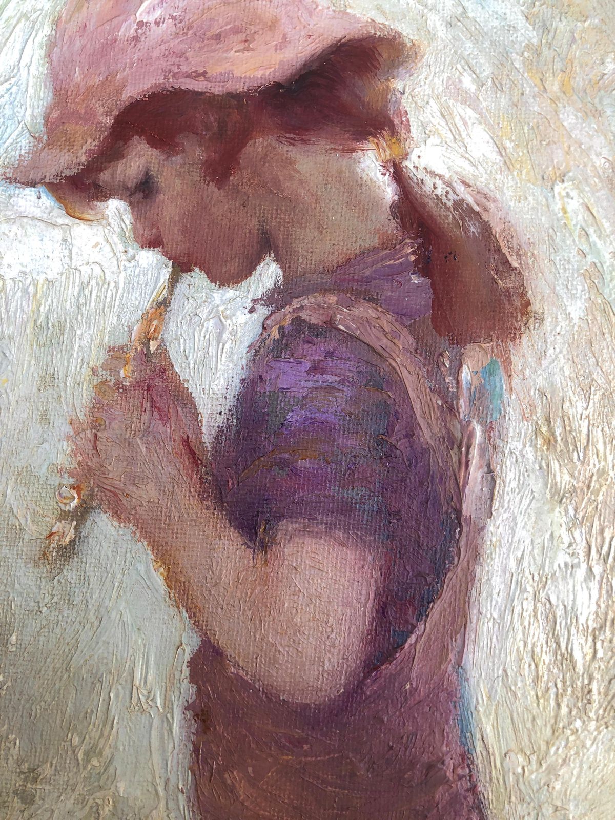 Enrique Montserrat Foj Impressionistisch Meisje Met Fluit Poëtisch Spaans Figuratief Olieverfschilderij 1980s photo Kunst