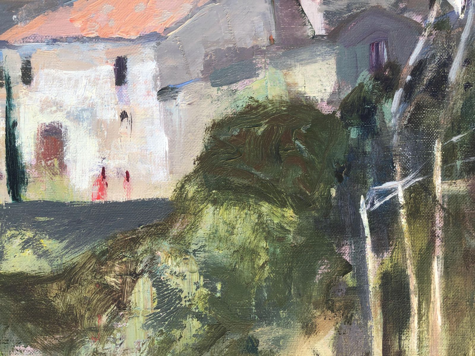 Rafael Griera Calderón Post Impressionist Mediterranean Village With Church, Spanish Landscape Oil On Canvas, Framed, C.1995 photo vinterior