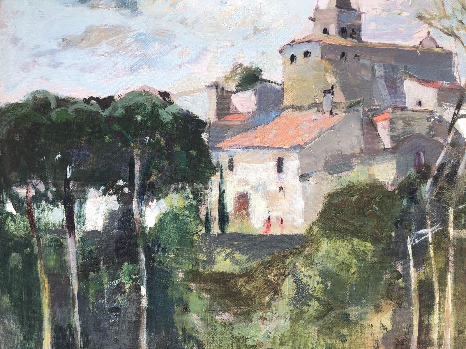 Rafael Griera Calderón Post Impressionist Mediterranean Village With Church, Spanish Landscape Oil On Canvas, Framed, C.1995 photo buy