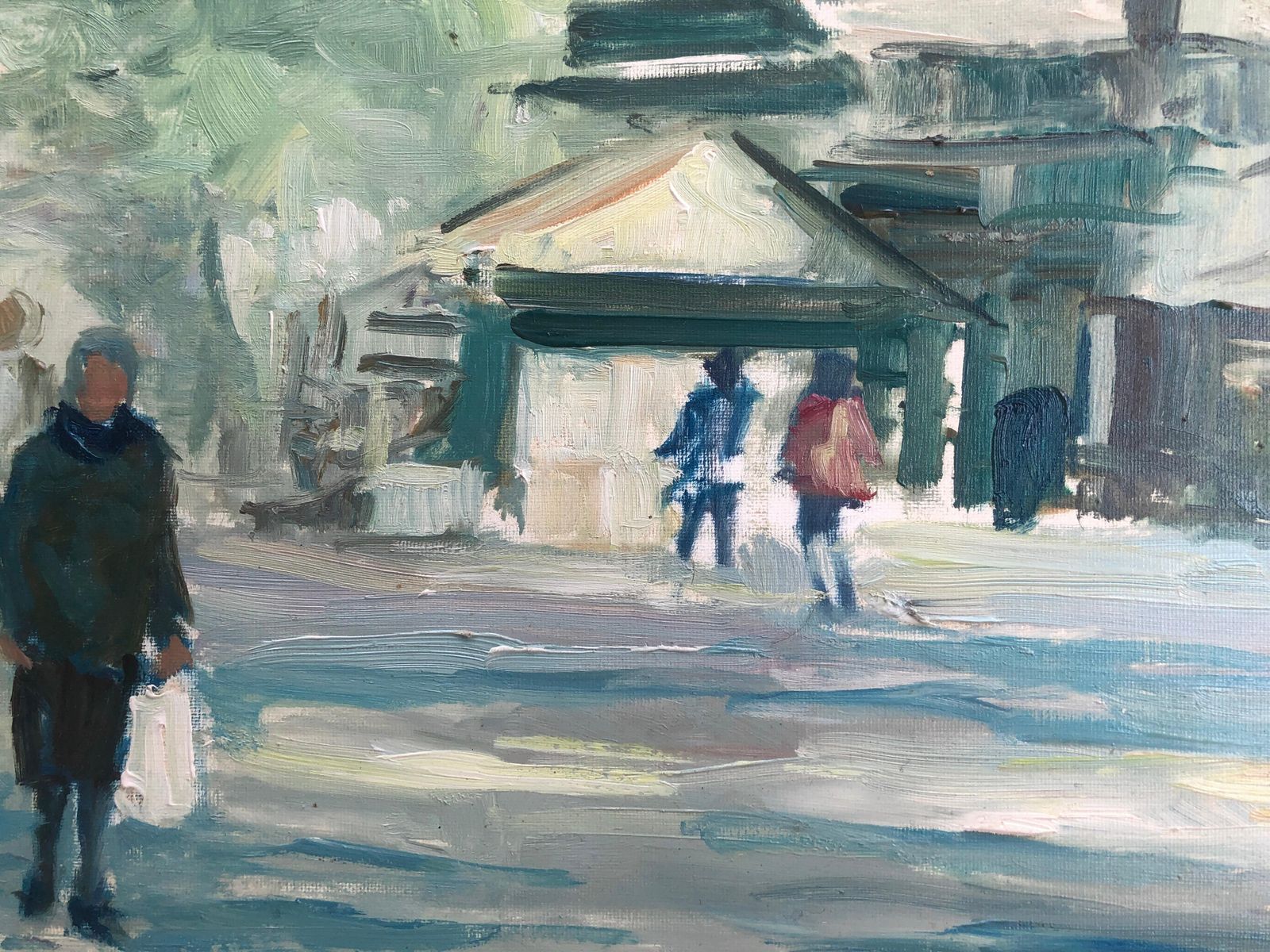 Pascual Fresquet Barcelona Street Scene Oil Canvas Painting Spanish Mediterranean Cityscape C.1985 photo 600.0
