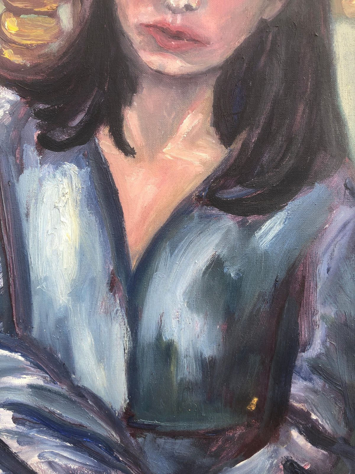 Pilar Margenat – Mediterraan Vrouwenportret In Blauw Interieur – Spaans Post Impressionistisch Olieverfschilderij, Ca. 1975 photo vinterior