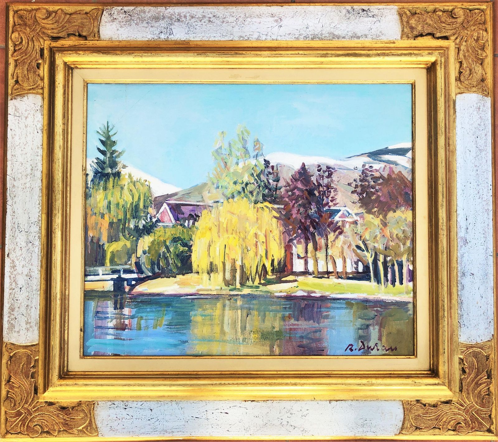 Rafael Duran Benet Colorful Lake Landscape With Reflections Post Impressionist European Oil C.2000 photo furniture