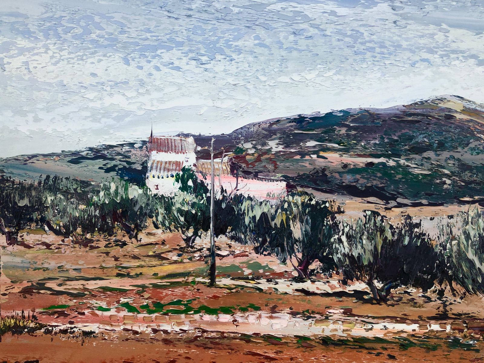 Jose Cozar Mediterranean Landscape With Olive Trees And Teulada Village, Spanish Post Impressionist Oil On Canvas, 1980 photo buy