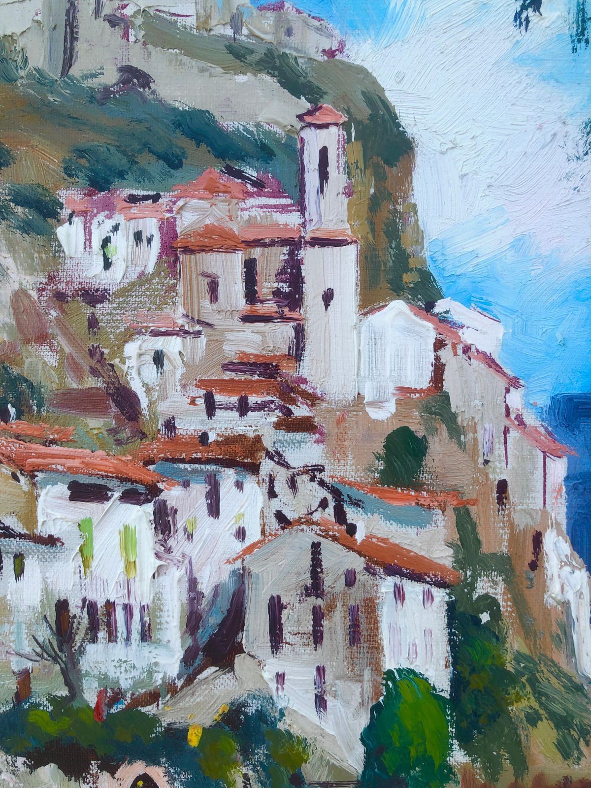 Albert Junyent Quinquer Spanish Mediterranean Village River Landscape Oil Painting Catalan Coast Spain 1976 photo 700.0