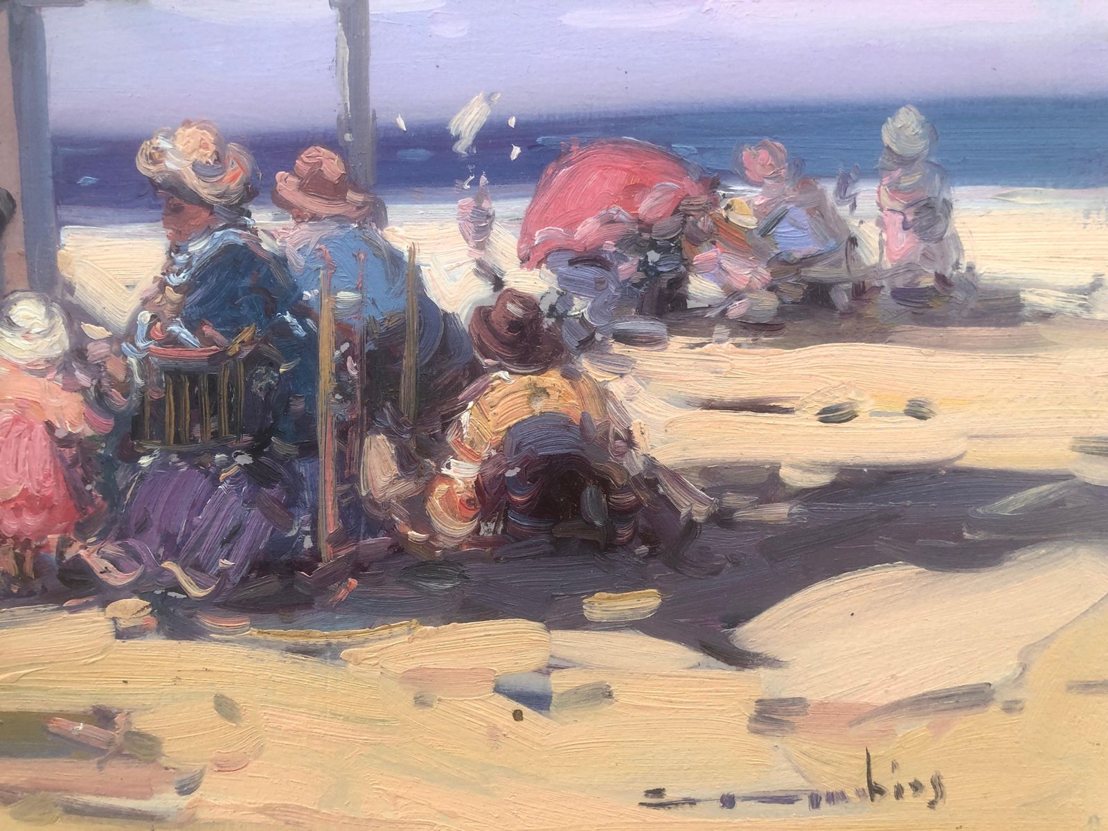 Gabriel Casarrubios Spanish People On The Beach Spain Oil On Board Painting C.2000 photo for sale