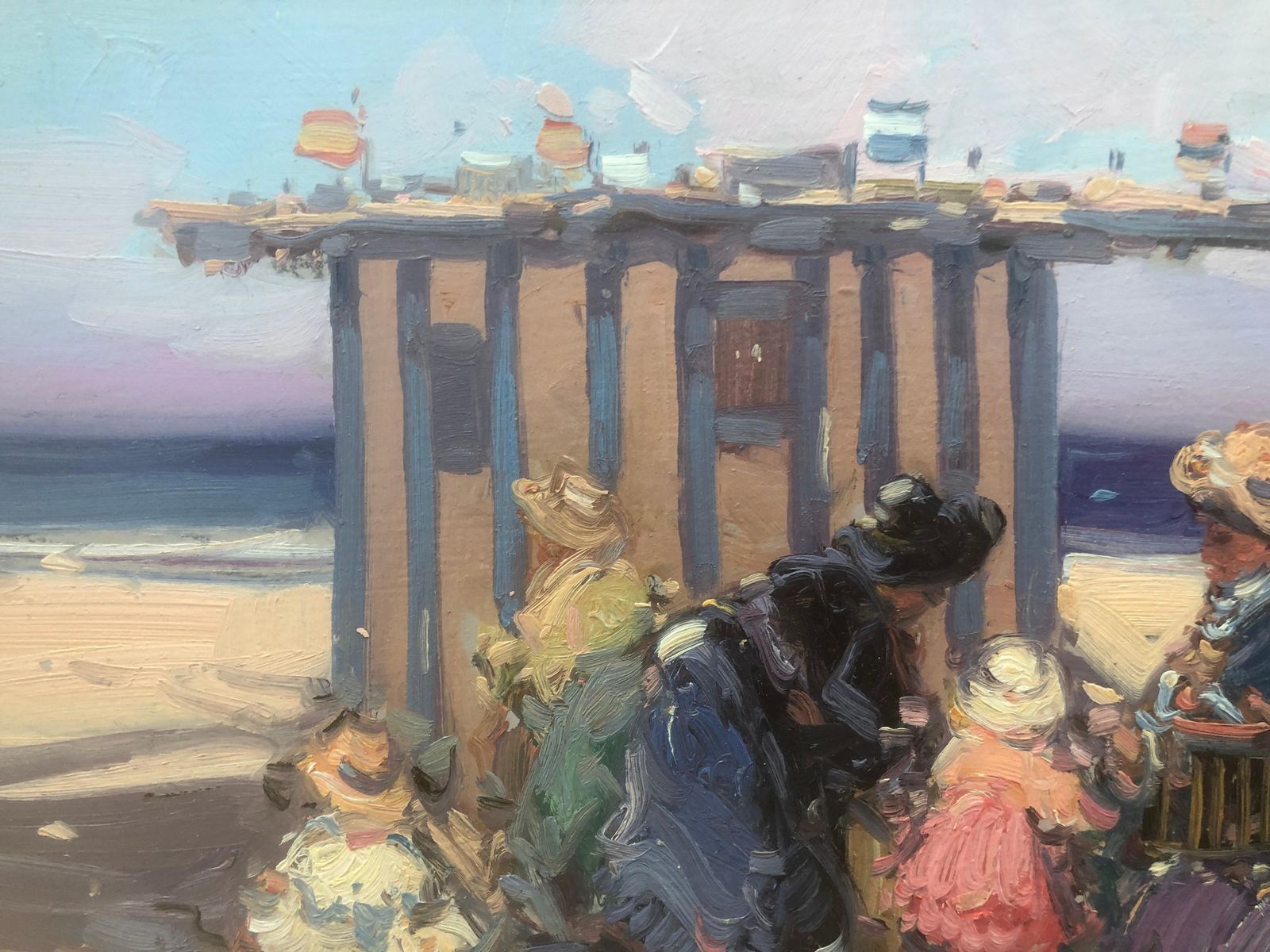 Gabriel Casarrubios Spanish People On The Beach Spain Oil On Board Painting C.2000 photo vinterior