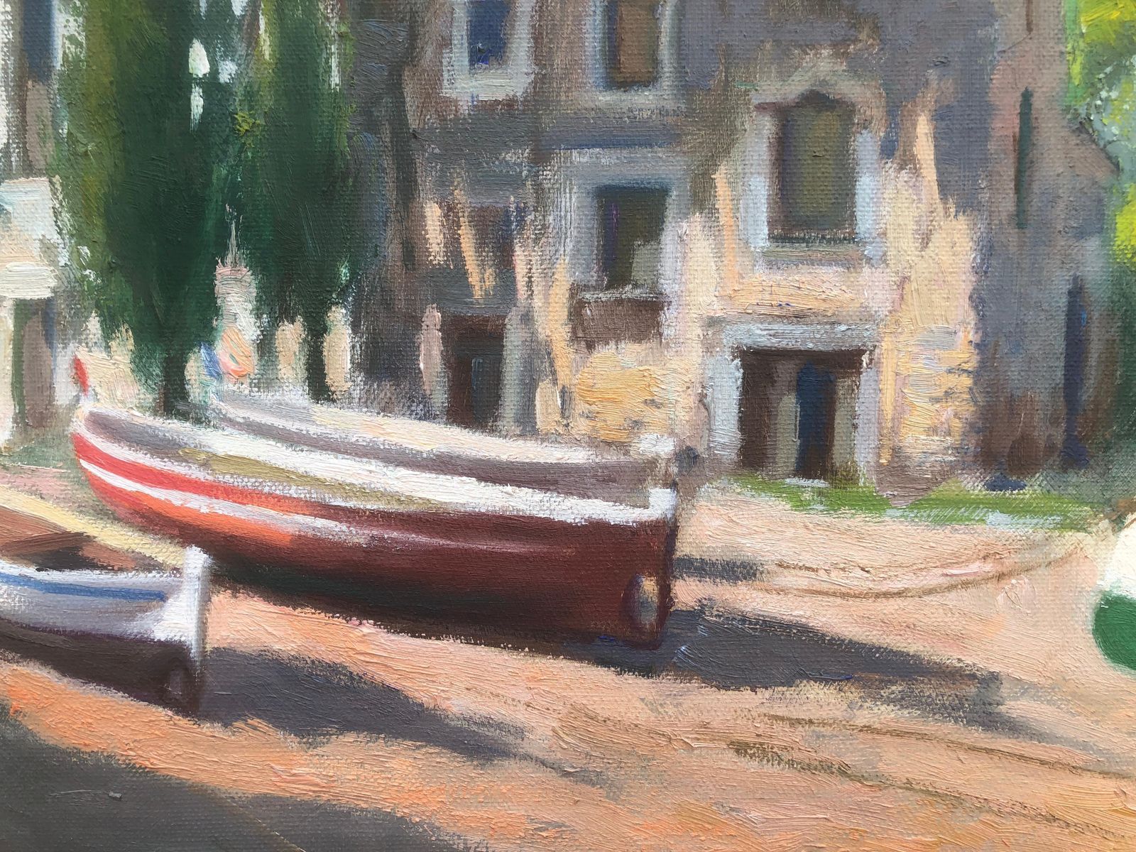 Francisco Carbonell Massabe Mediterranean Port Landscape Boats Reflections Spanish Coastal Oil Canvas C.1995 photo Art