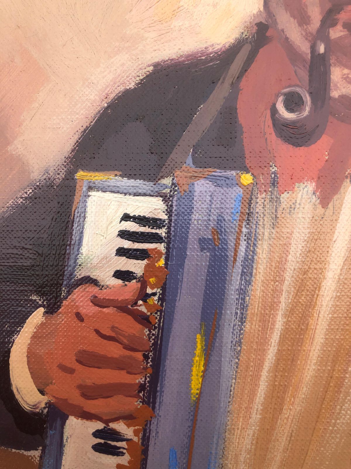 Albert Roca French Accordion Player Portrait Oil Painting Figurative European Interior Scene 1990s photo vinterior