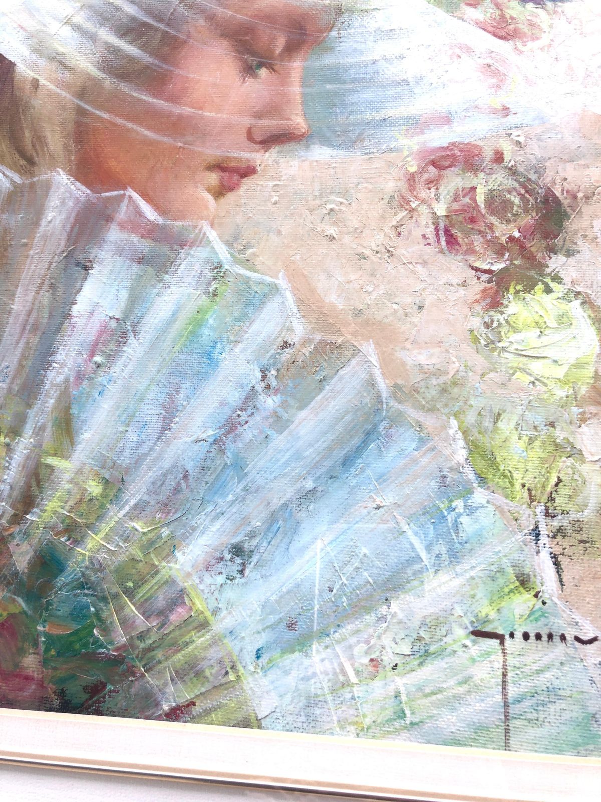 Gumersindo Vila Woman In Profile With Fan Oil On Board Painting C.2000 photo 700.0