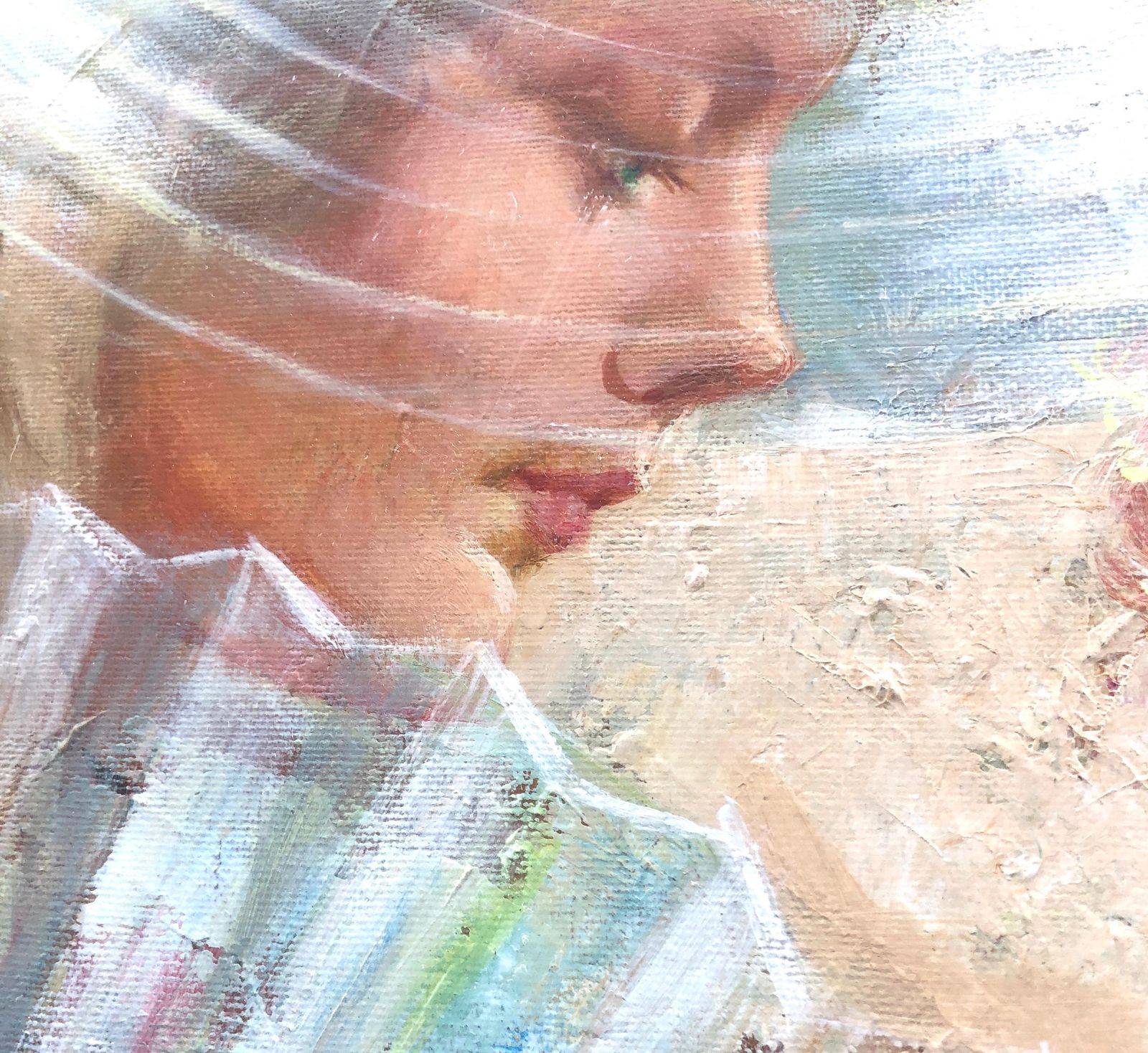 Gumersindo Vila Woman In Profile With Fan Oil On Board Painting C.2000 photo vinterior