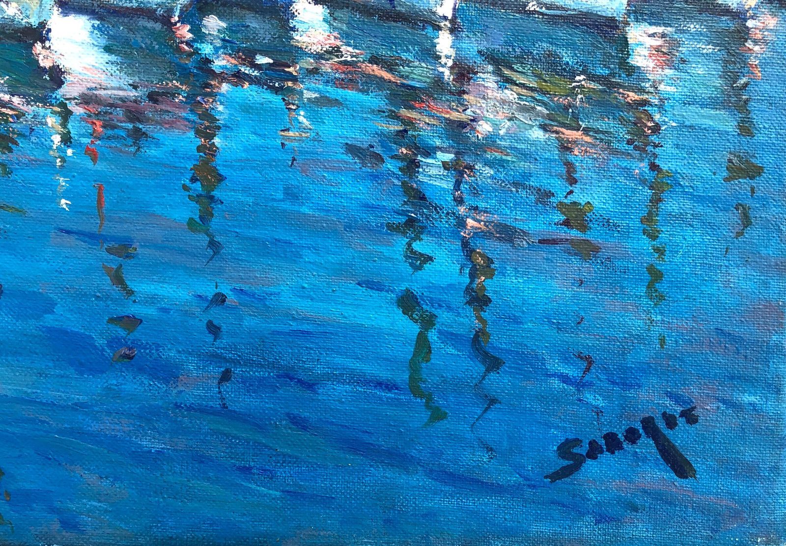 Francesc Saborit Barcelona Nautical Port Club Oil On Canvas Painting 1991 photo furniture