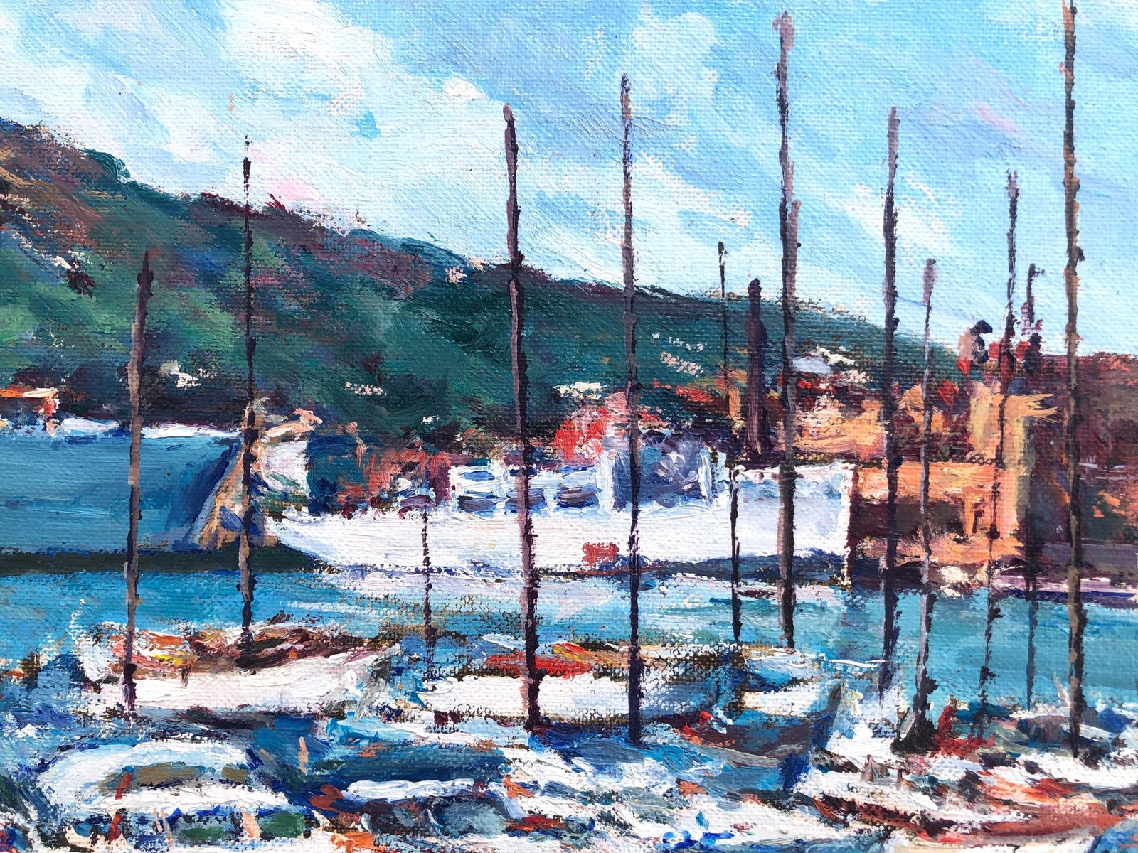 Francesc Saborit Barcelona Nautical Port Club Oil On Canvas Painting 1991 photo 700.0