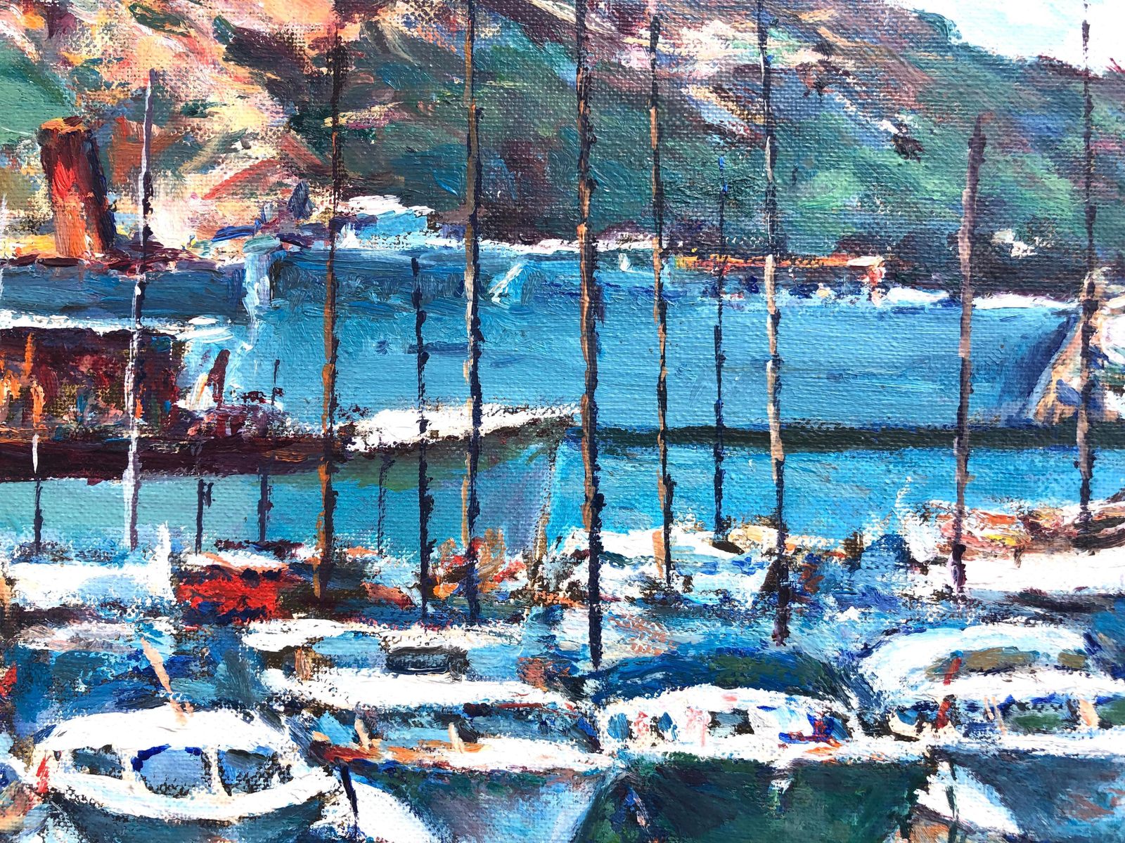 Francesc Saborit Barcelona Nautical Port Club Oil On Canvas Painting 1991 photo buy