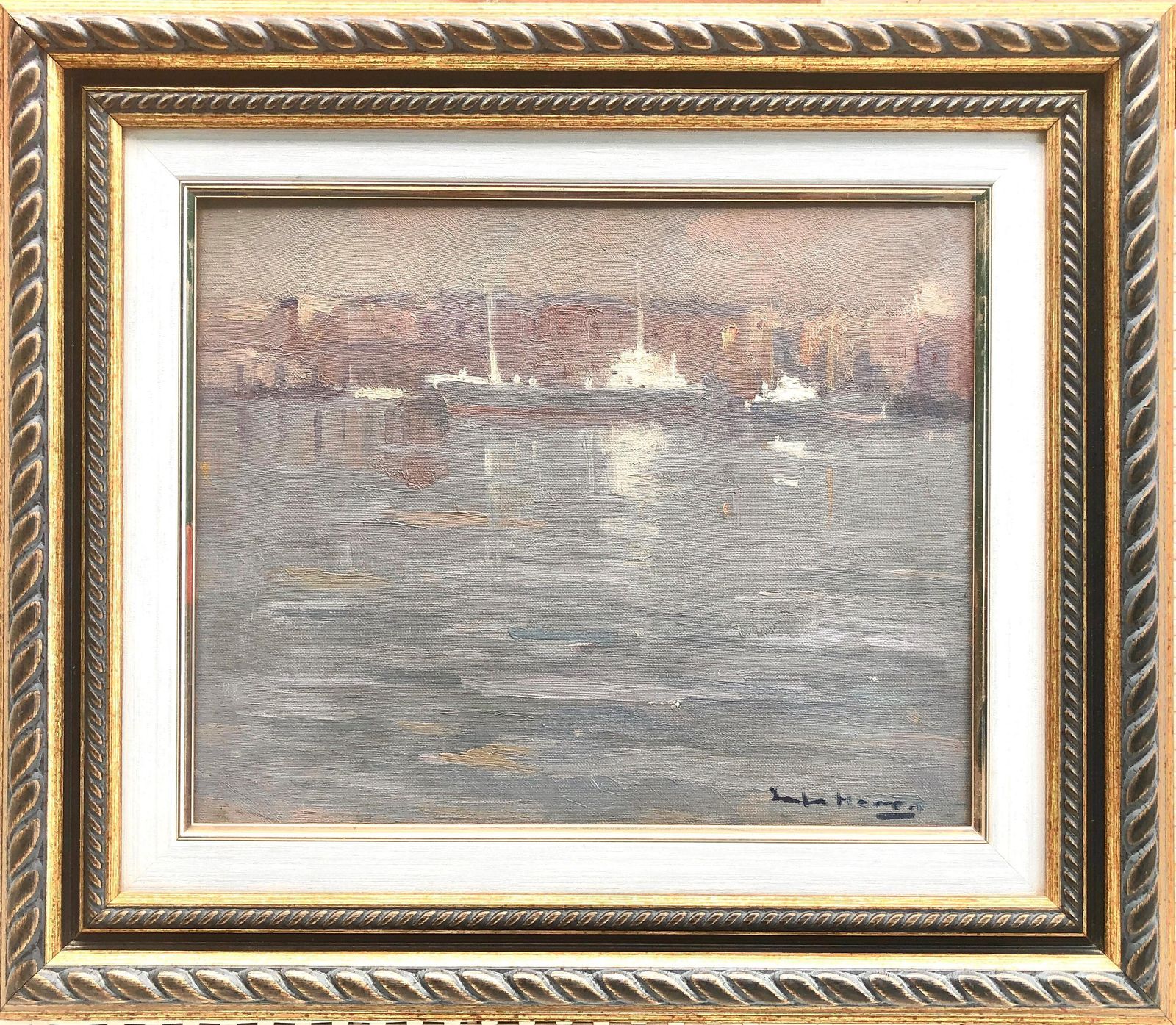 Antonio Sala Herrero Mediterranean Harbor Barcelona Marina Coastal Oil Painting Port Scene 1974 photo furniture