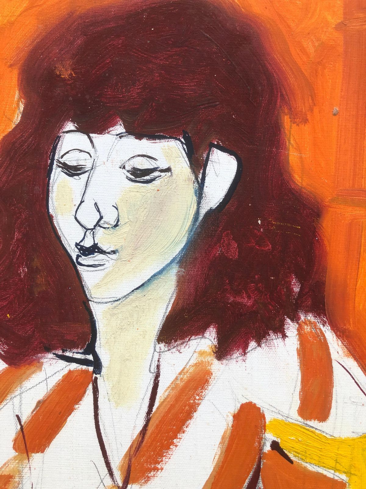 Jordi Curos Woman Posing Acrylic Painting C.1980 photo Art