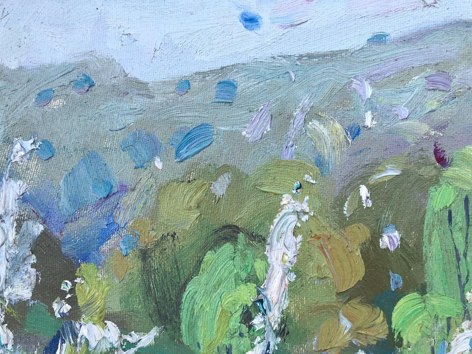 Juan Varea Mediterranean Almond Blossom Landscape Riells Catalonia Spanish Impressionist Oil Painting 1992 photo vinterior