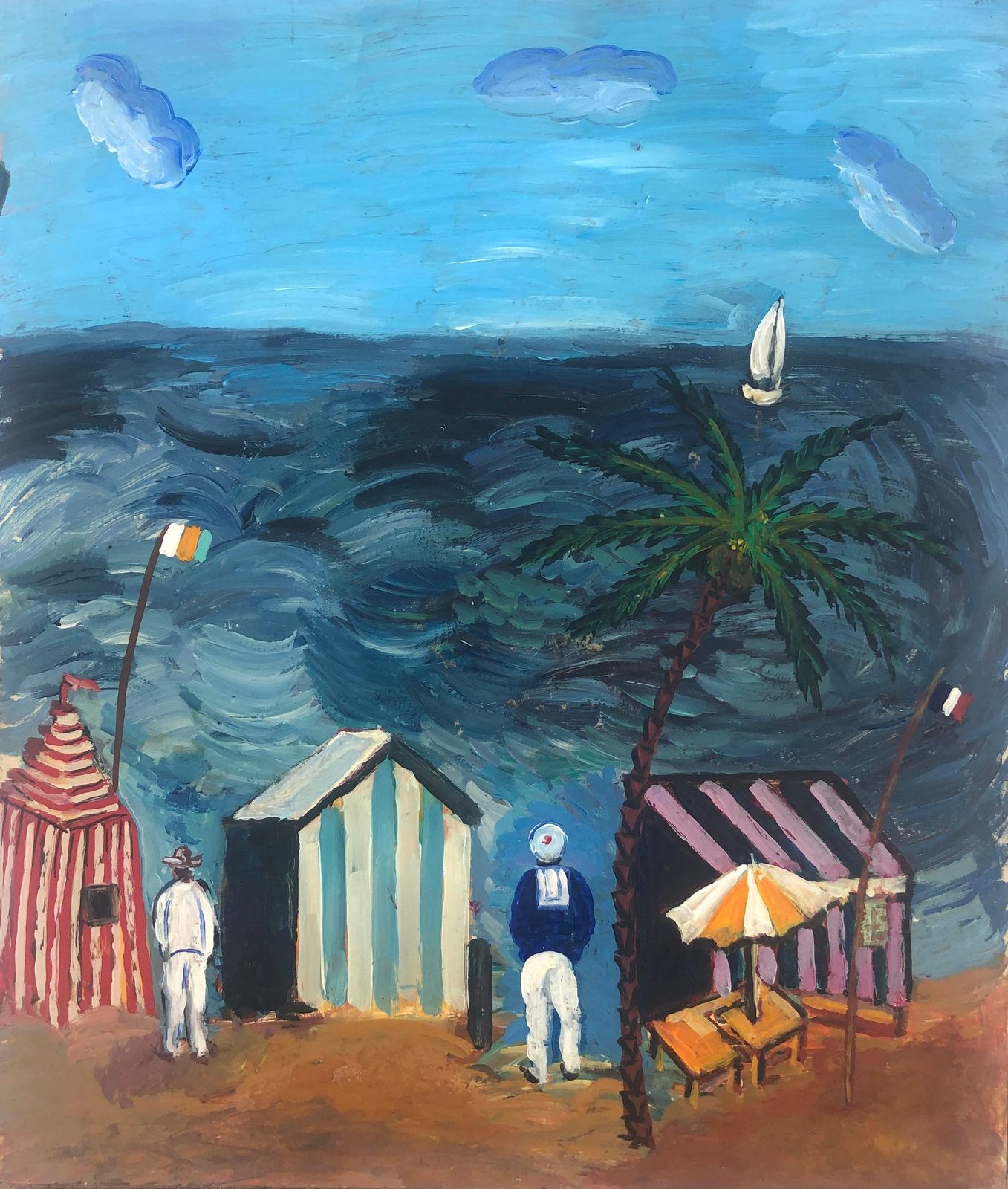 Unknown France Beach Acrylic Painting Seascape C.2000