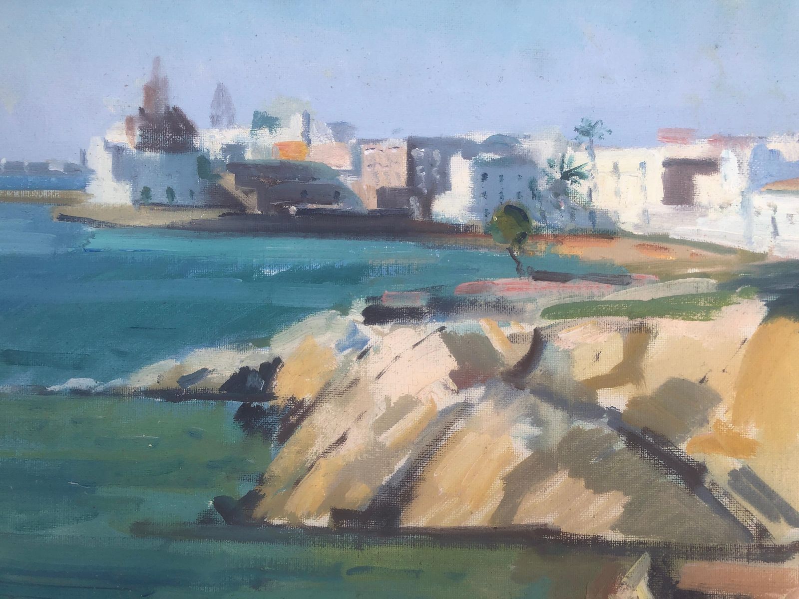 Rafael Duran Benet Mediterranean Coastal View Of Sitges Harbor Oil Painting Post Impressionist Art C.1990 photo buy