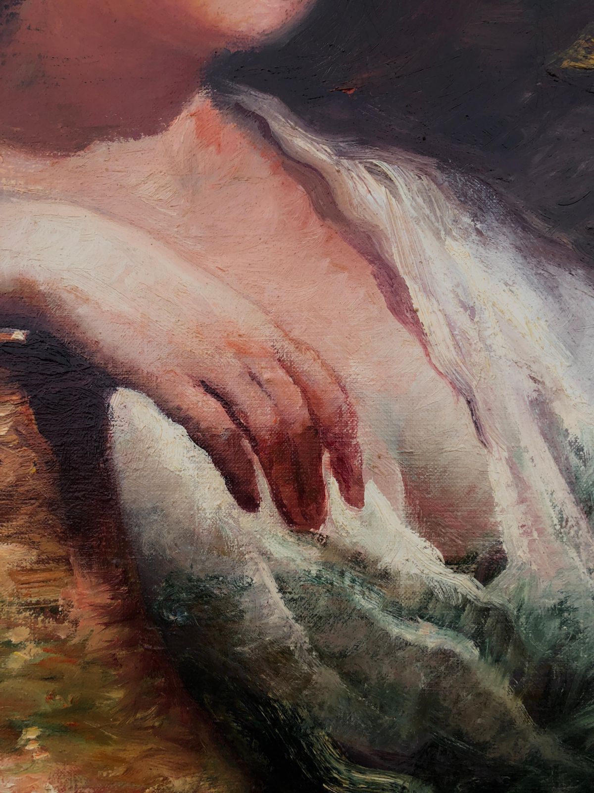 Rosendo Gonzalez Carbonell Woman Posing Oil On Canvas Painting C.1980 photo for sale