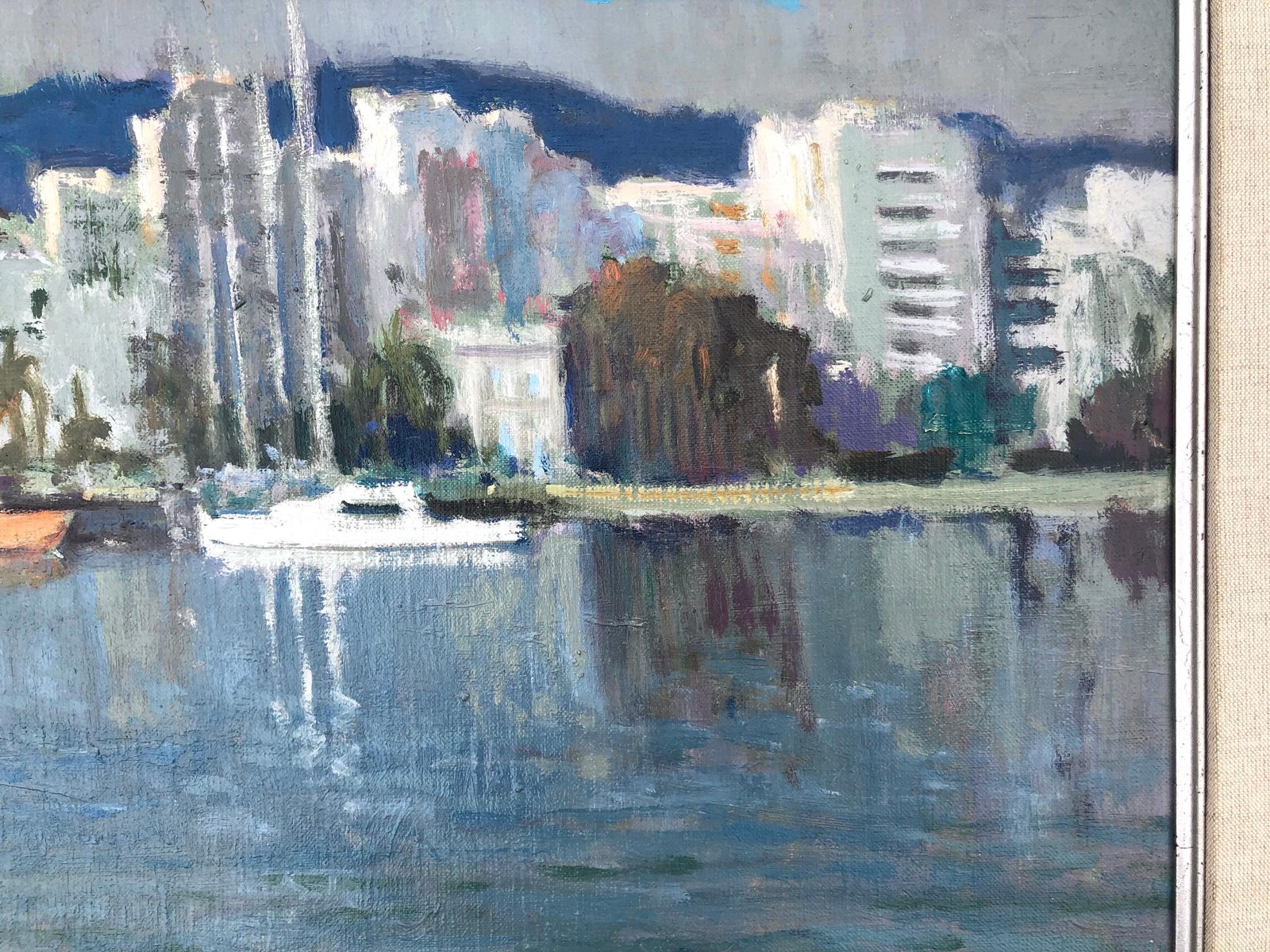 Antonio Sala Herrero Mediterranean Marina Spain Oil On Canvas Painting C.1980 photo Art