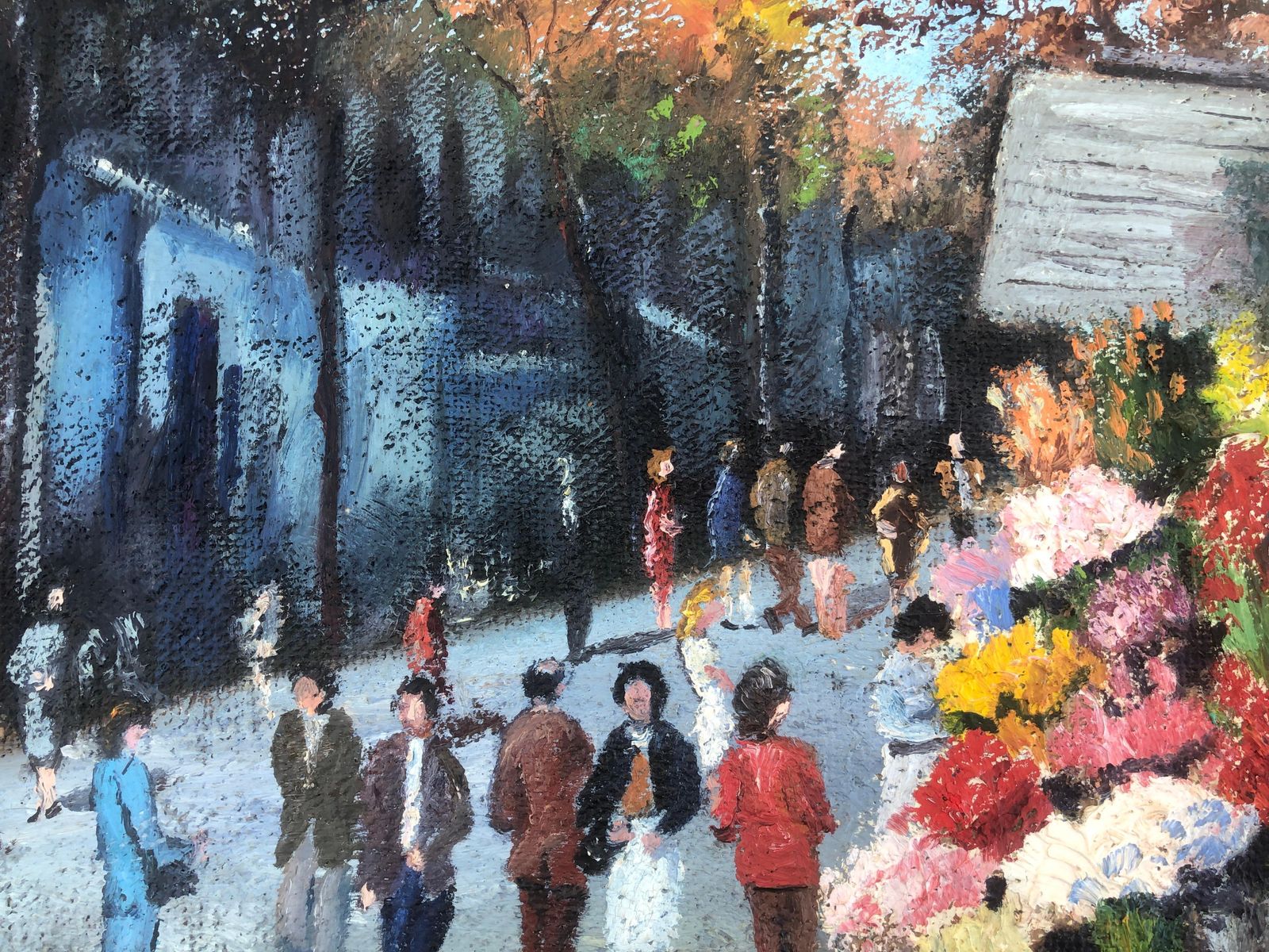 Joan Joseph Gari La Rambla Barcelona Flower Market Street Scene Spanish Post Impressionist Oil Painting 1978 photo buy