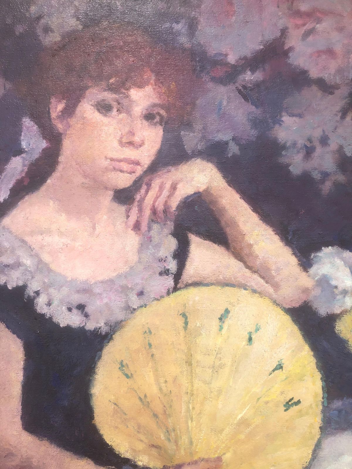 Joan Palet Woman With Paipai Fan Oil On Canvas Painting Portrait C.1975 photo buy