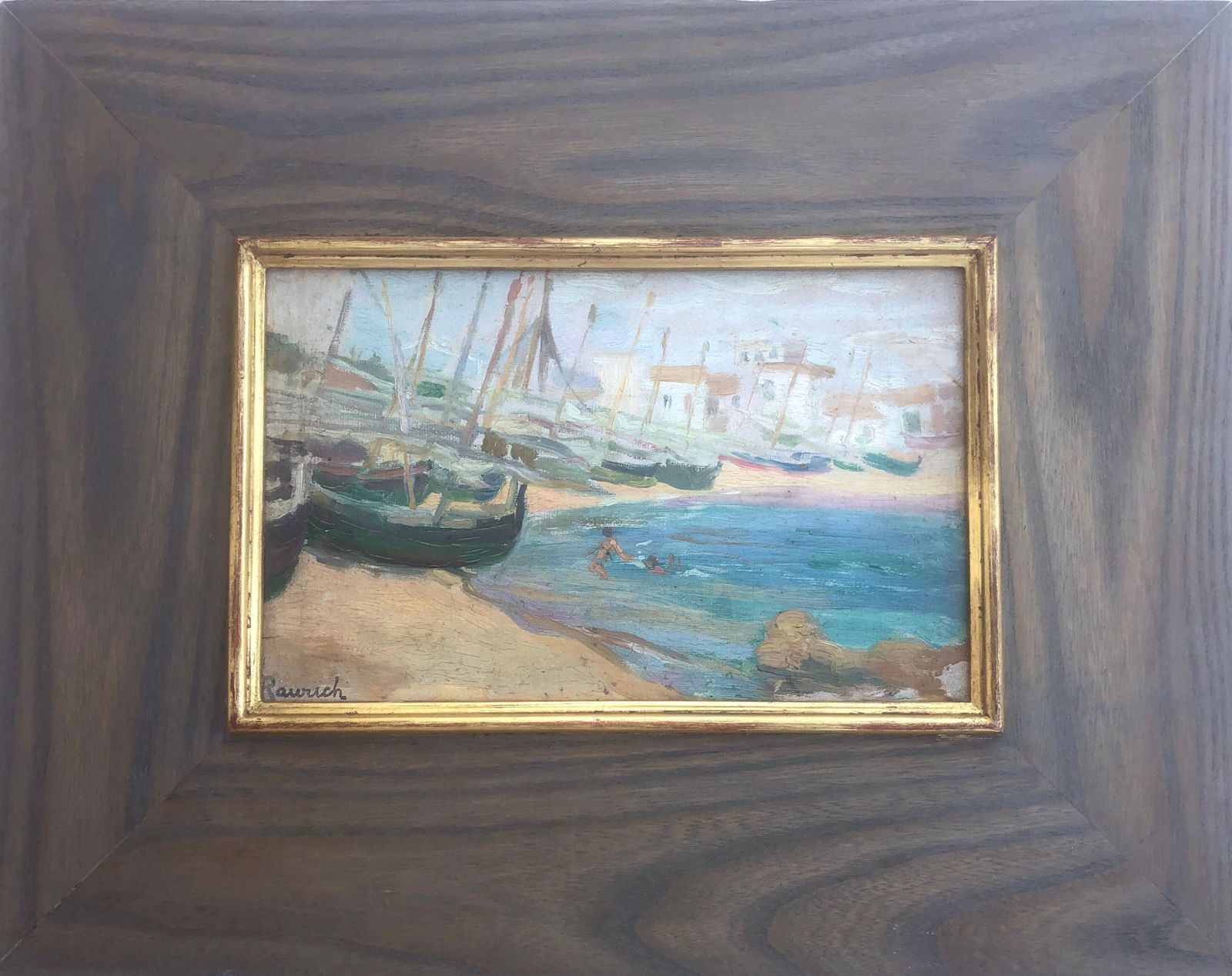 Nicolau Raurich Petre Boats On The Beach Oil On Board Painting Spanish Seascape Spain C.1940 photo furniture