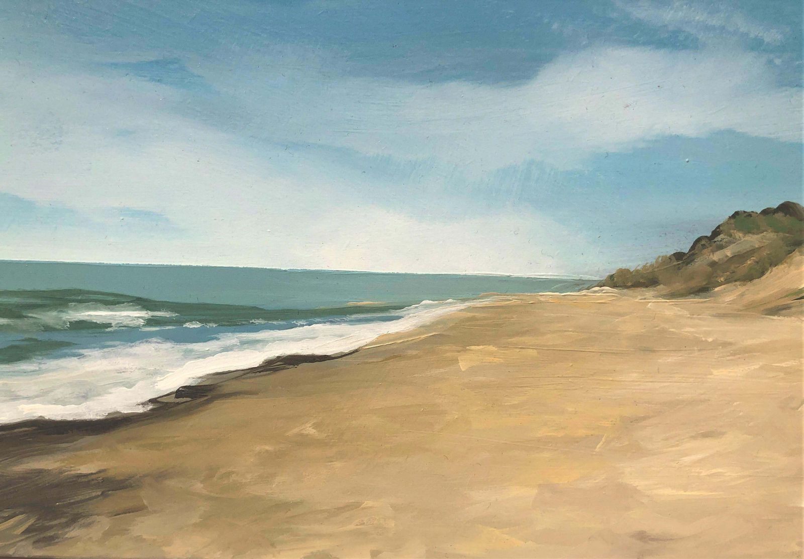 Alberto Biesok Mediterranean Coastal Beach With Dunes Oil Painting Panoramic Seascape photo Art