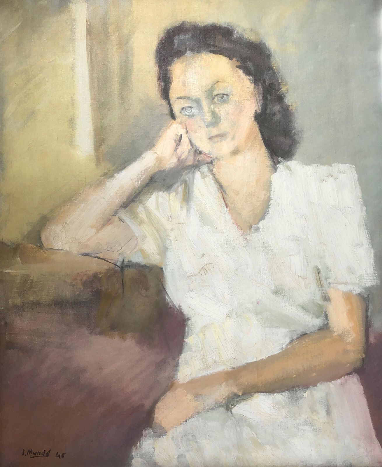 Ignasi Mundó French Fauvist Portrait Of Woman In White Dress Catalan Modernist Oil Painting 1945
