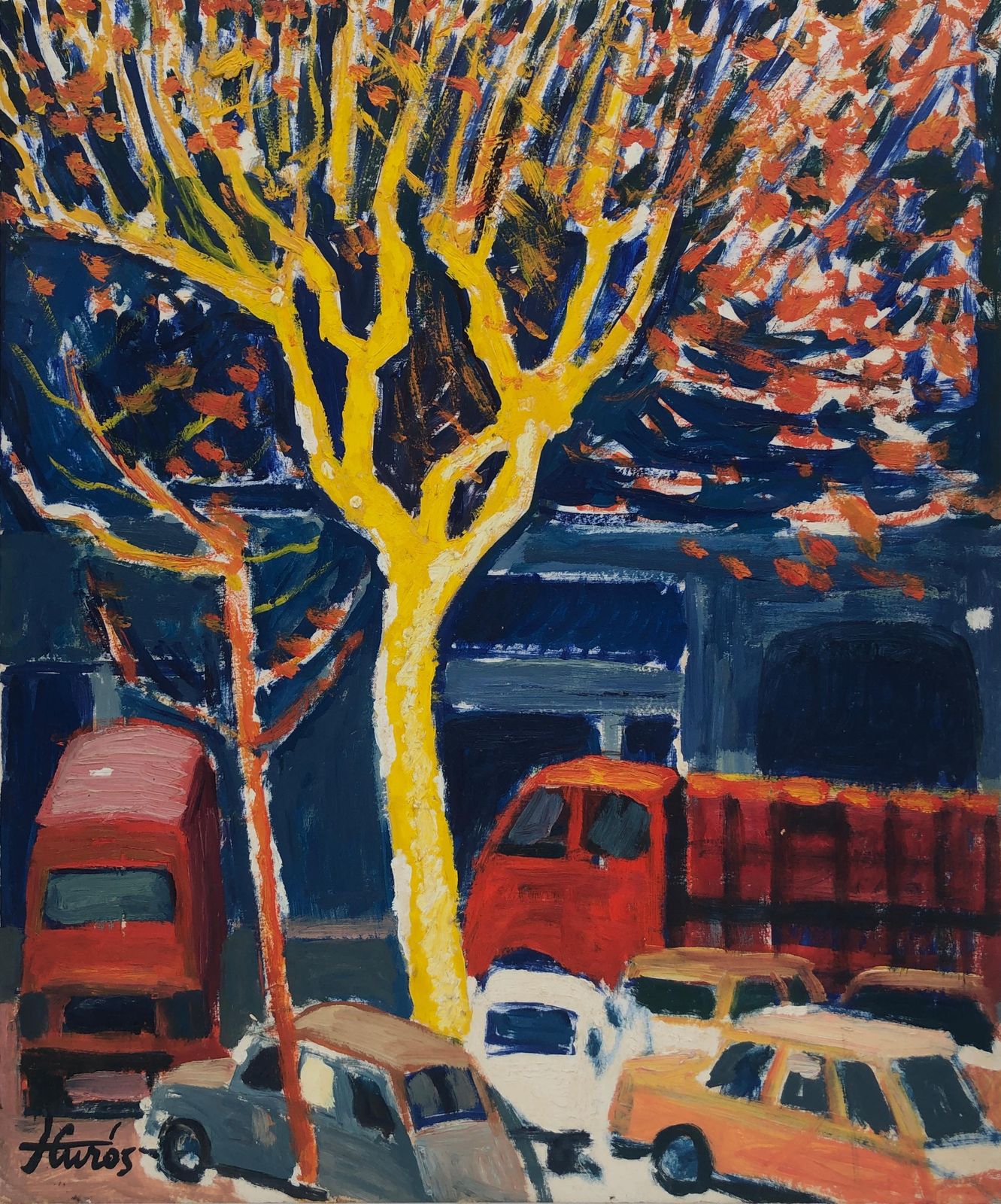 Jordi Curos Barcelona Spain Oil On Cardboard Painting European Urbanscape 1979