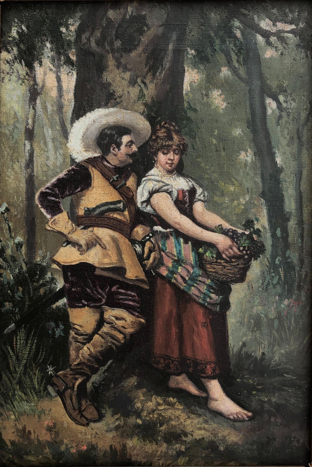 Unknown Courtship In The Forest French Romantic School XIX Century Oil On Canvas C.1880