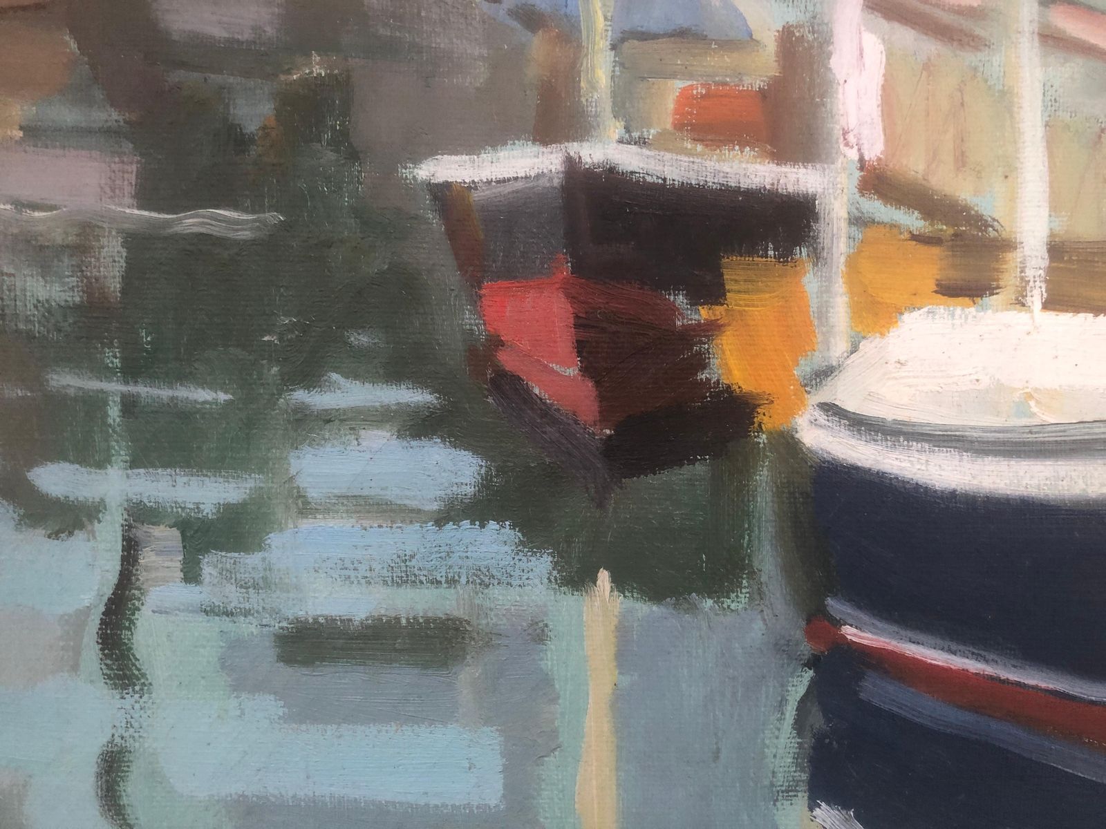 Rafael Duran Benet Fishing Port Oil On Canvas Painting Spain Spanish Seascape C.1990 photo for sale