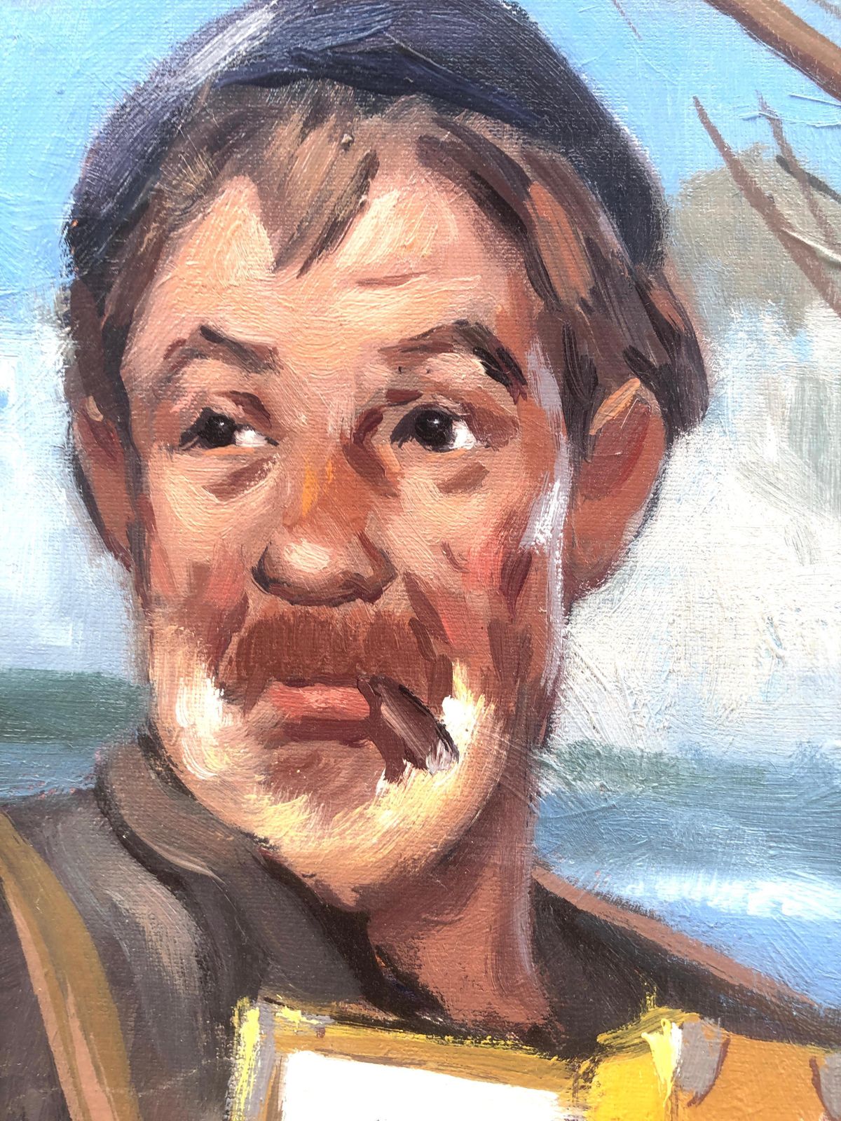 Albert Roca Mediterranean Fisherman Playing Accordion Harbor Figurative Oil Painting Europe 1990s photo vinterior