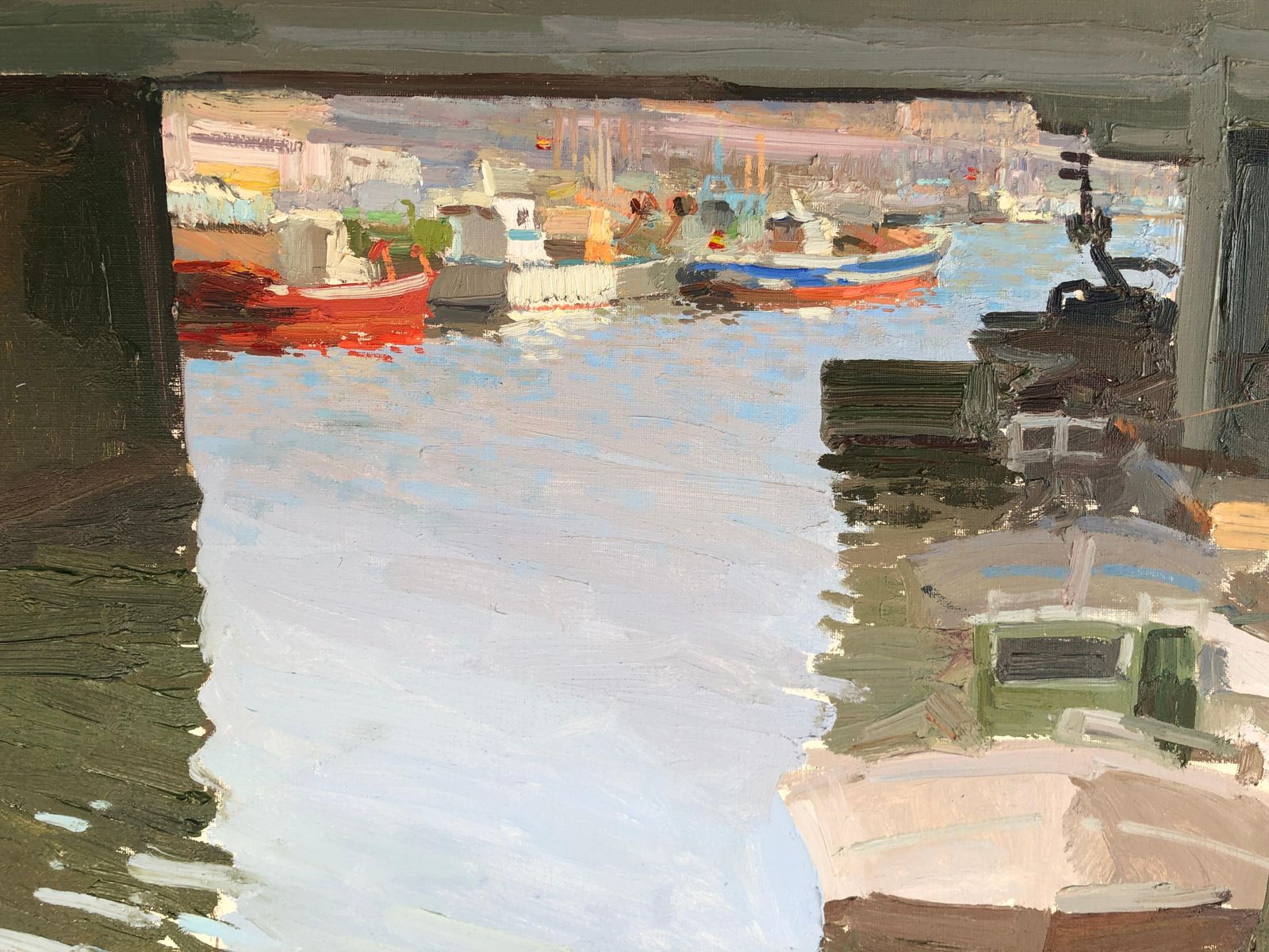 José Luis Checa Gandia – Mediterraan Havengezicht Met Boten – Spaans Impressionistisch Haventafereel, Gandia Valencia, Ca. 1990 photo buy