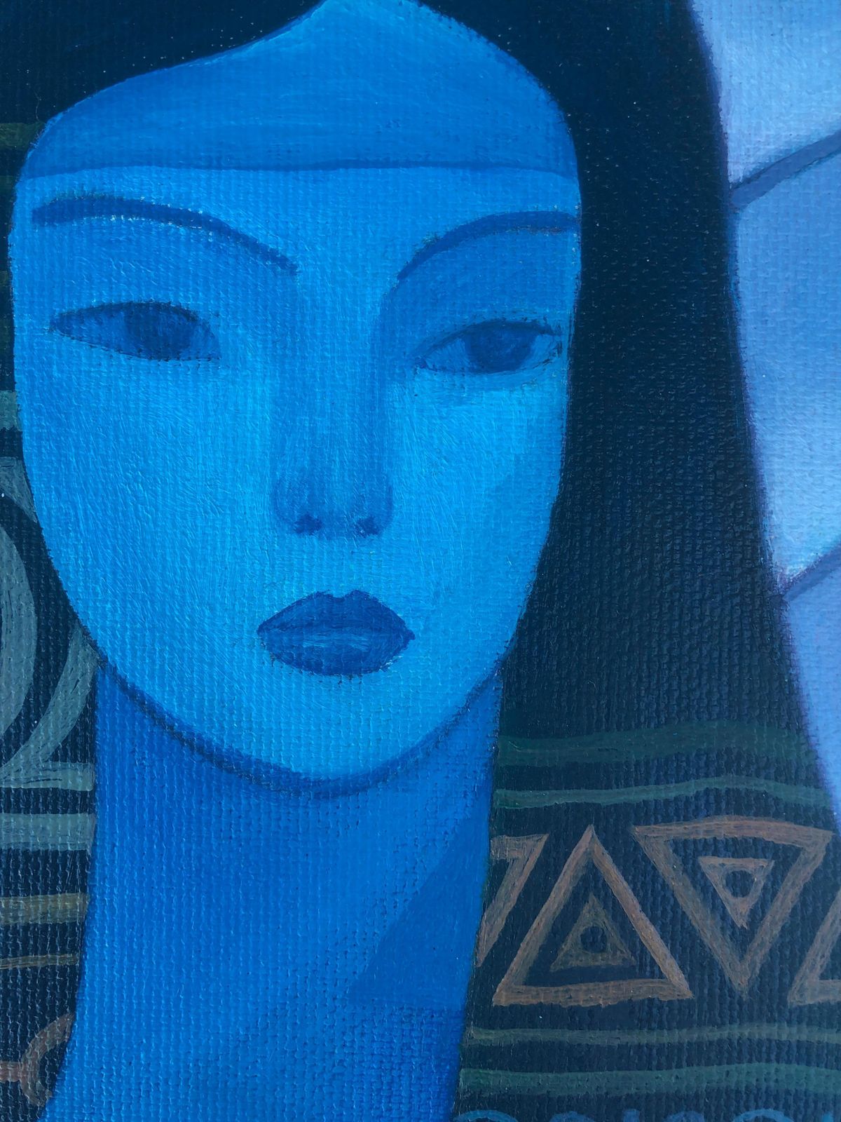 Tuya Natsagdorj Contemporary Blue Figurative Female Symbolist Oil Painting International Modern Style photo vinterior