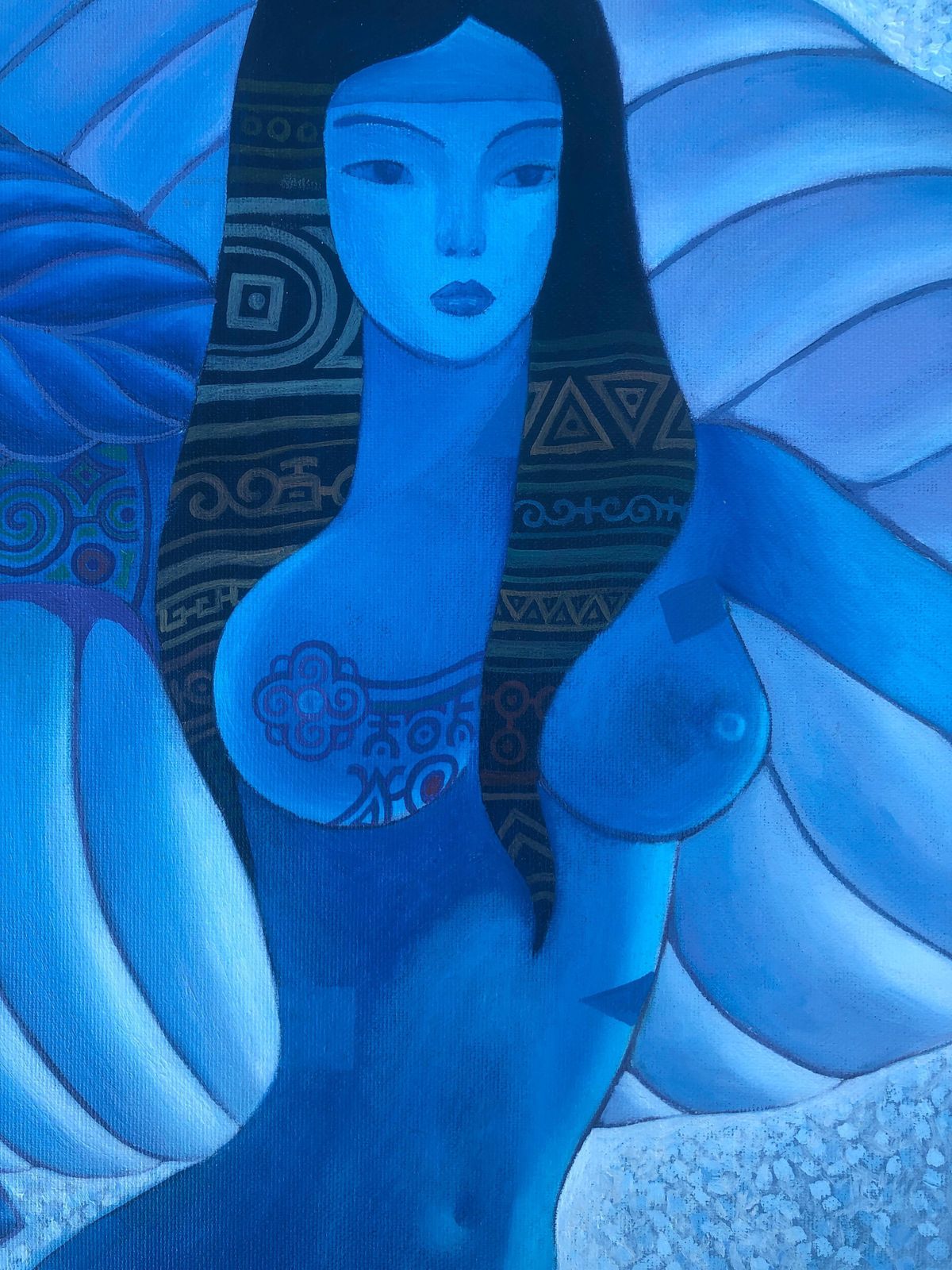 Tuya Natsagdorj Contemporary Blue Figurative Female Symbolist Oil Painting International Modern Style photo buy